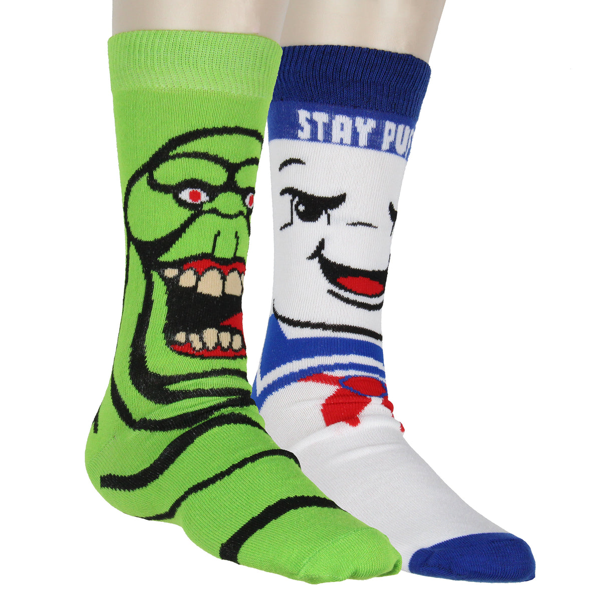 Ghostbusters Men's Stay-Puft and Slimer Character 2 Pk Crew Socks Shoe Size 6-12