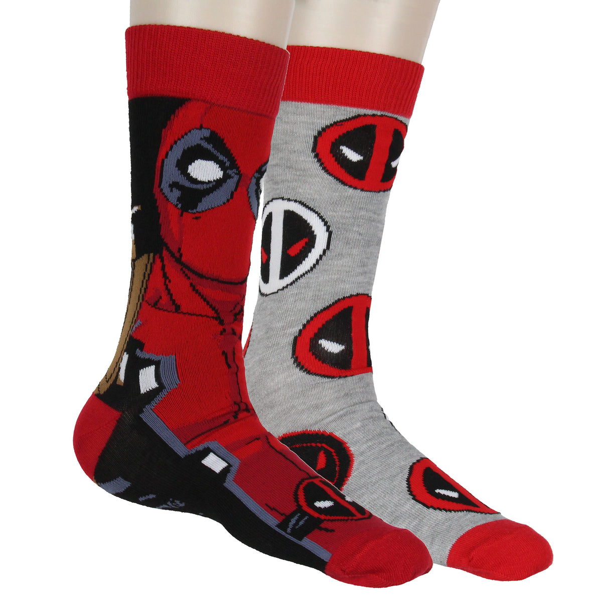 Marvel Comics Deadpool Face and Logo 2 Pack Men's Crew Socks Shoe Size 6-12