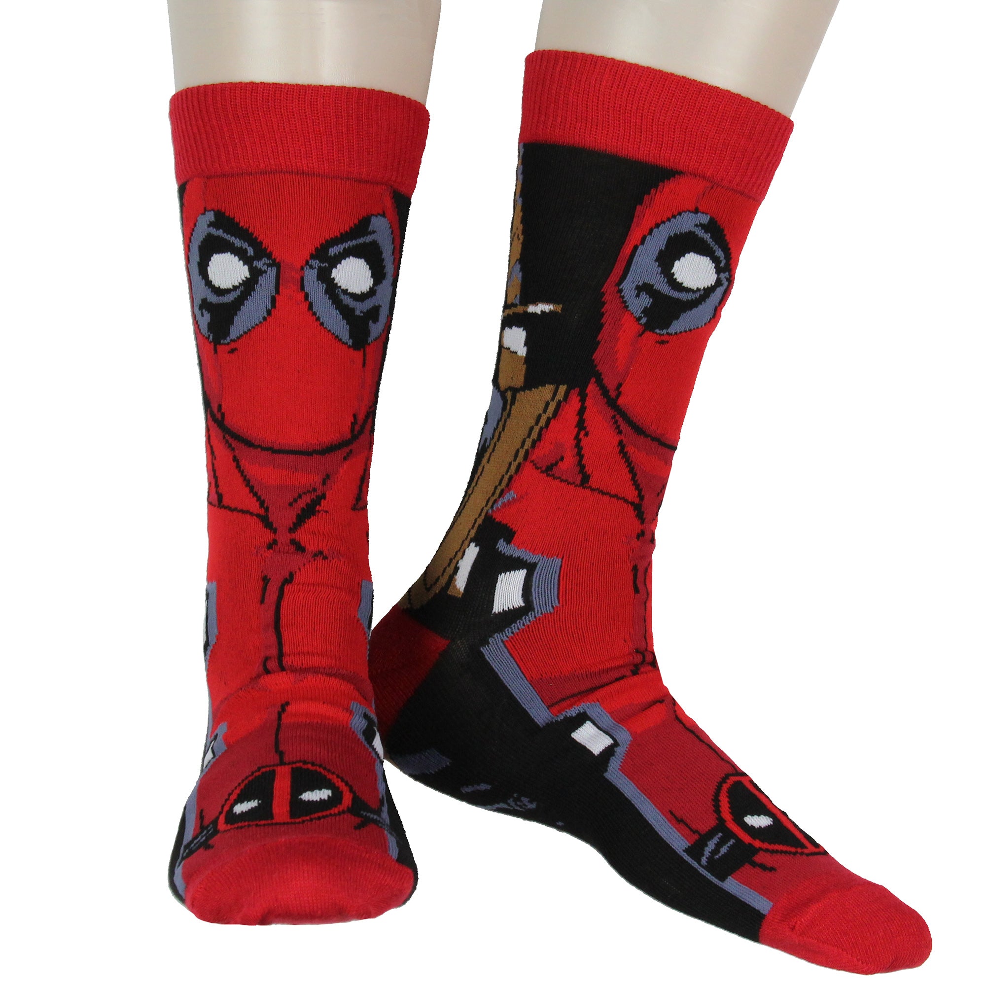 Marvel Comics Deadpool Face and Logo 2 Pack Men's Crew Socks Shoe Size 6-12
