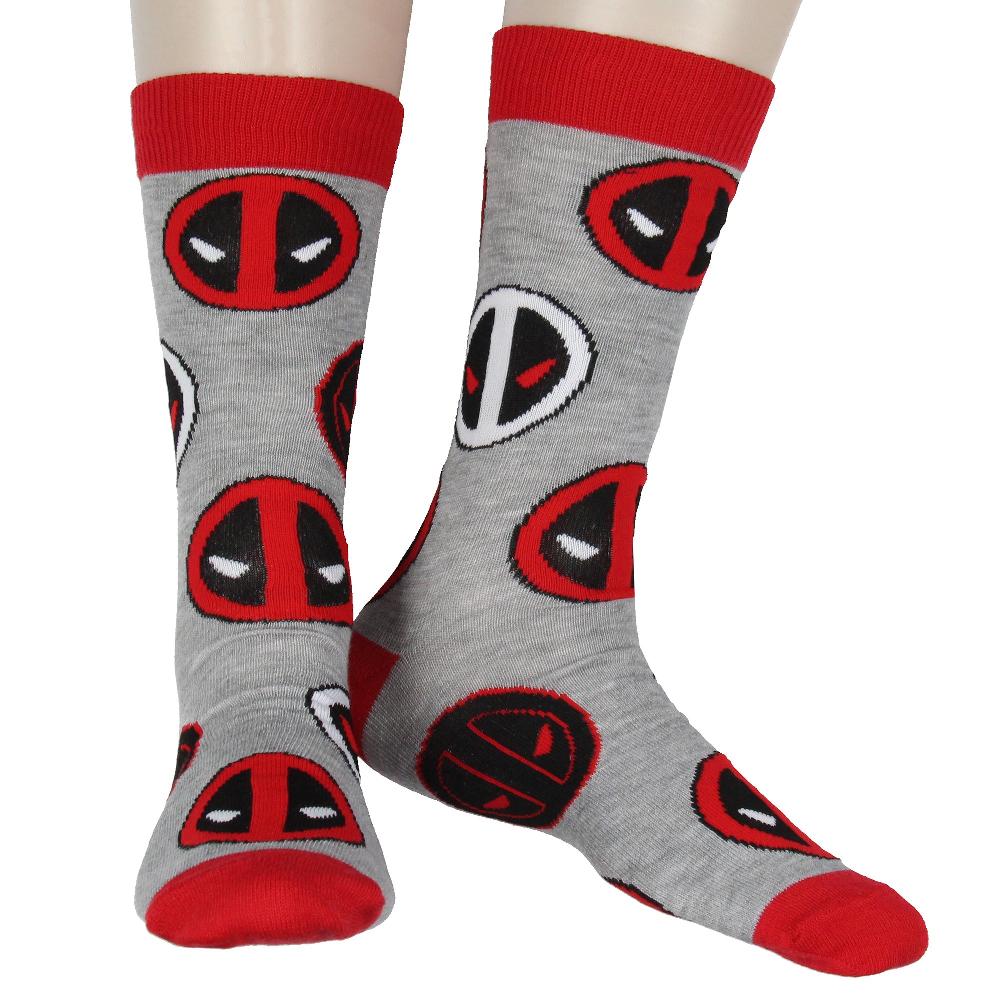 Marvel Comics Deadpool Face and Logo 2 Pack Men's Crew Socks Shoe Size 6-12