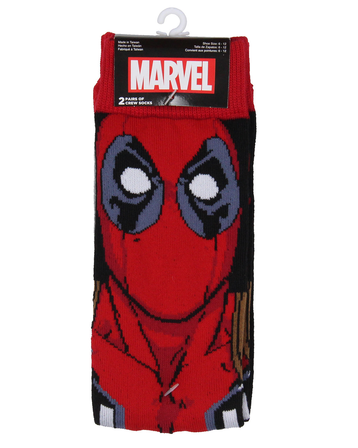 Marvel Comics Deadpool Face and Logo 2 Pack Men's Crew Socks Shoe Size 6-12