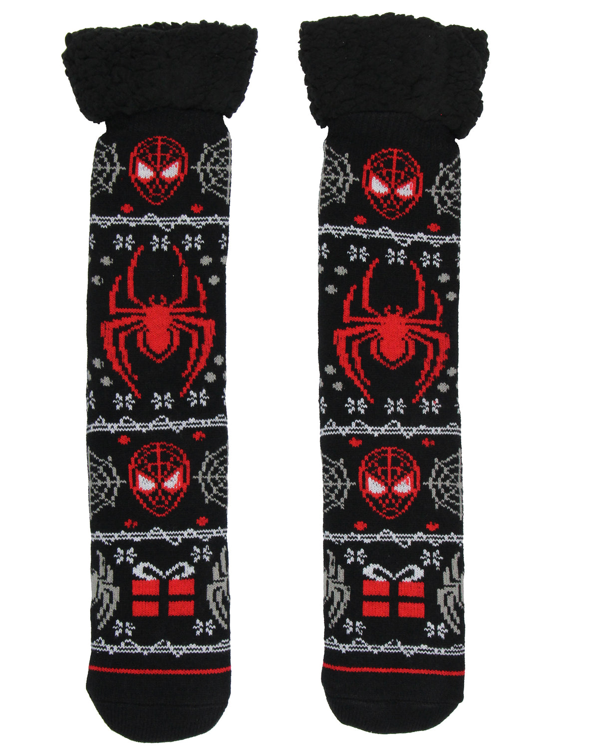 Marvel Comics Spider-Man Men's Ugly Sweater for Christmas pattern Knit Fuzzy Slipper Socks