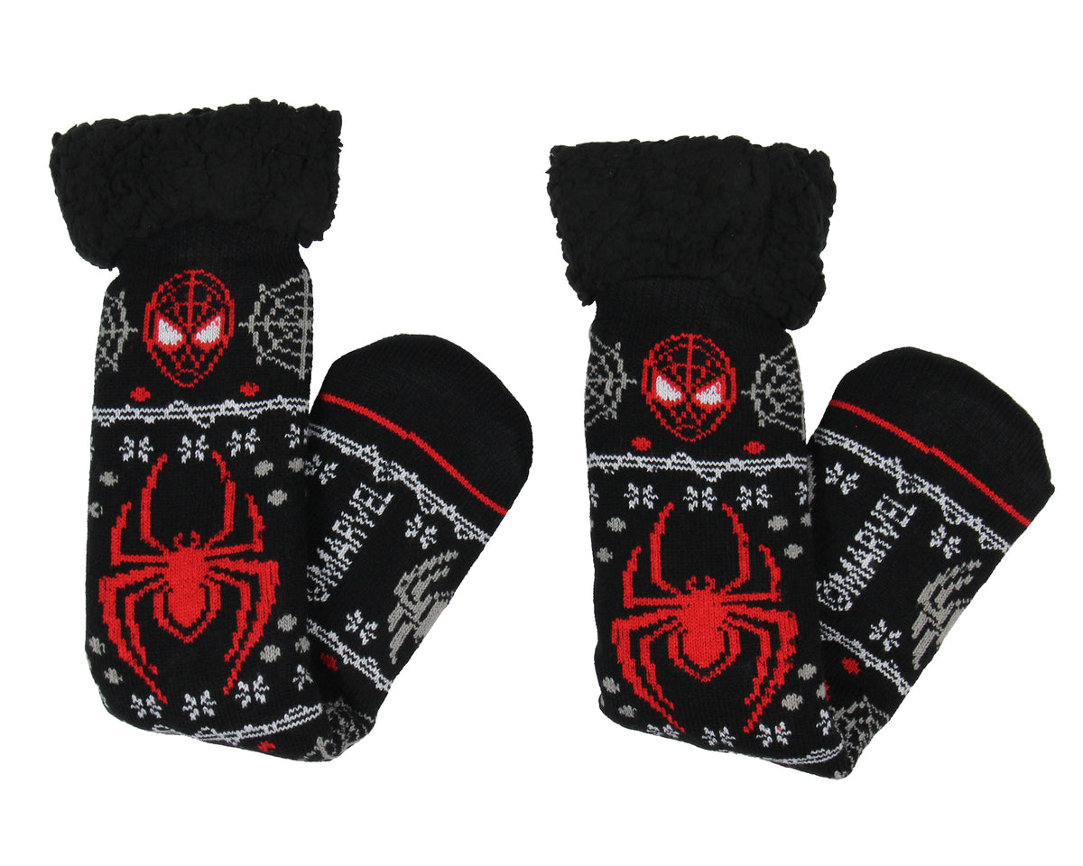 Marvel Comics Spider-Man Men's Ugly Sweater for Christmas pattern Knit Fuzzy Slipper Socks