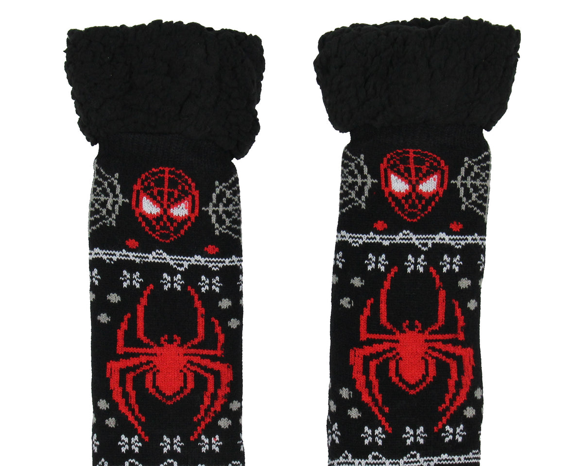 Marvel Comics Spider-Man Men's Ugly Sweater for Christmas pattern Knit Fuzzy Slipper Socks