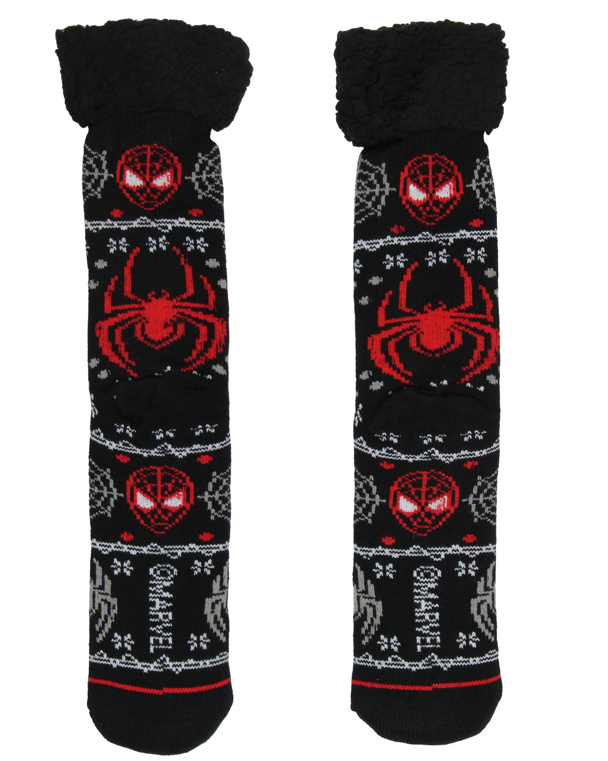 Marvel Comics Spider-Man Men's Ugly Sweater for Christmas pattern Knit Fuzzy Slipper Socks