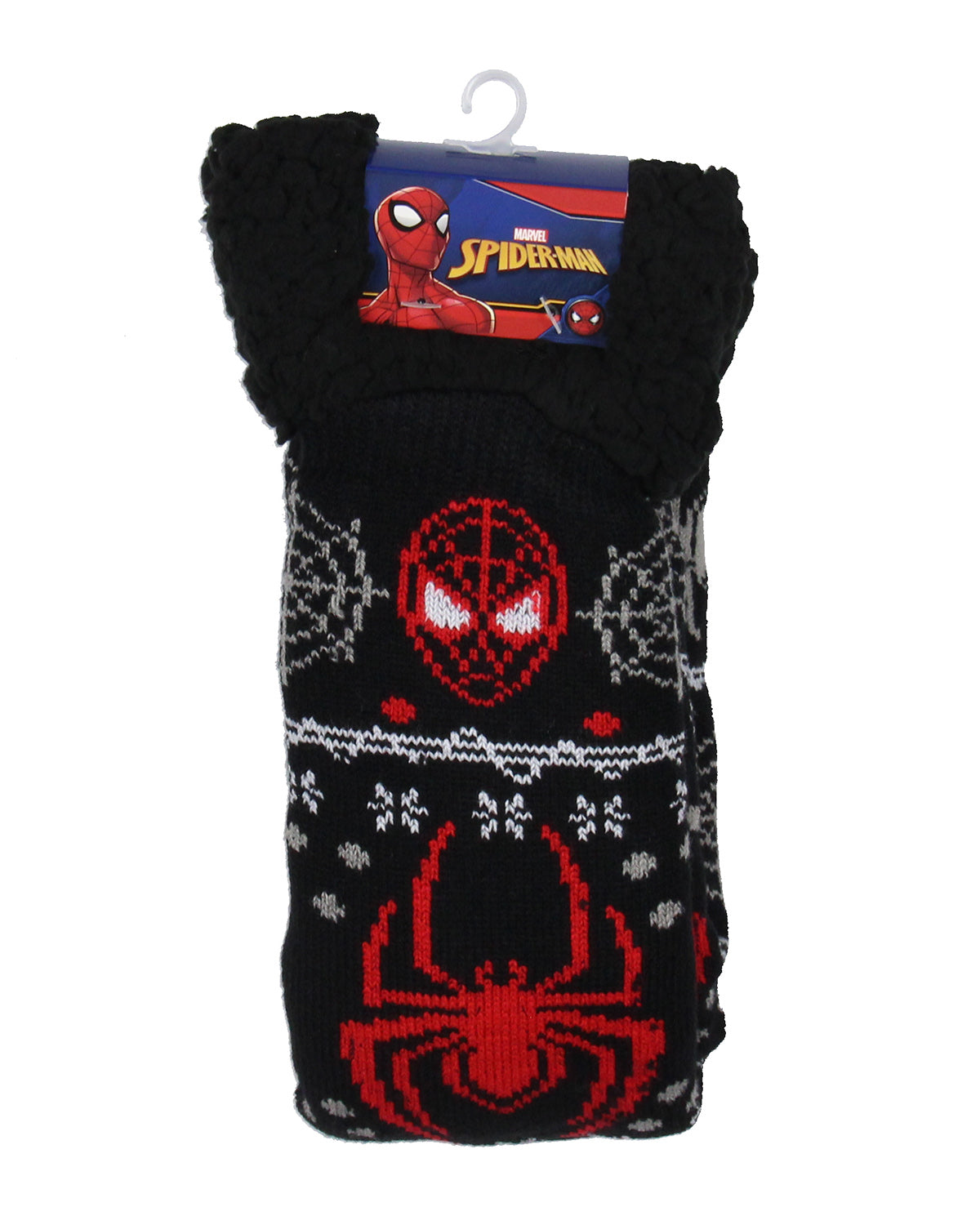Marvel Comics Spider-Man Men's Ugly Sweater for Christmas pattern Knit Fuzzy Slipper Socks