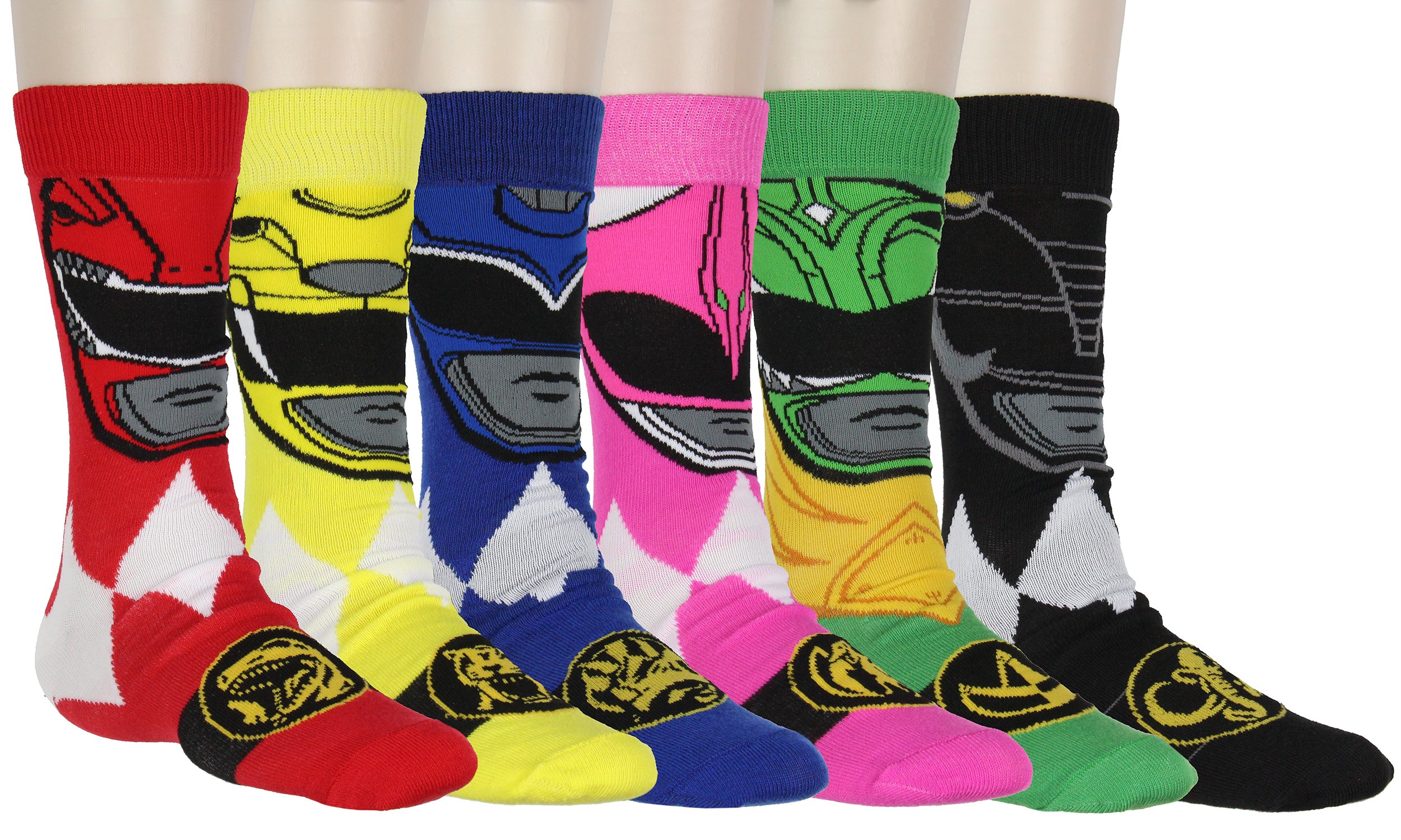 Power Rangers Men's Ranger Big Face Color-Inspired 6Pk Crew Socks Shoe Size 6-12