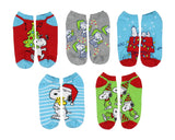Peanuts Snoopy Women's Holiday Inspired 5 Pk No-Show Ankle Socks Shoe Size 4-10