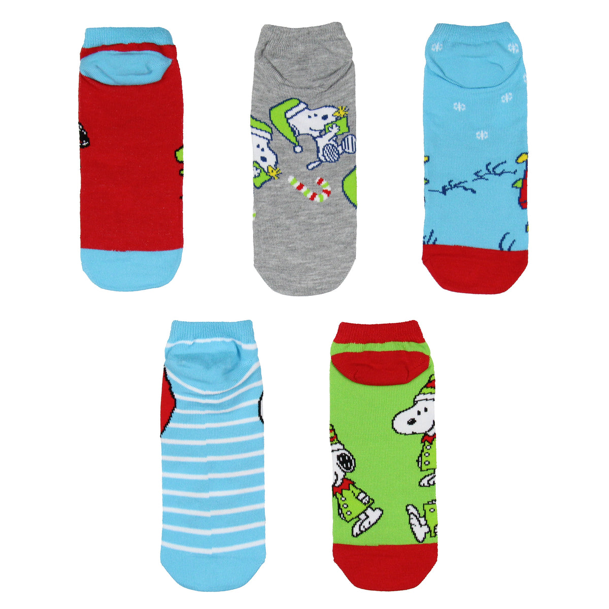 Peanuts Snoopy Women's Holiday Inspired 5 Pk No-Show Ankle Socks Shoe Size 4-10