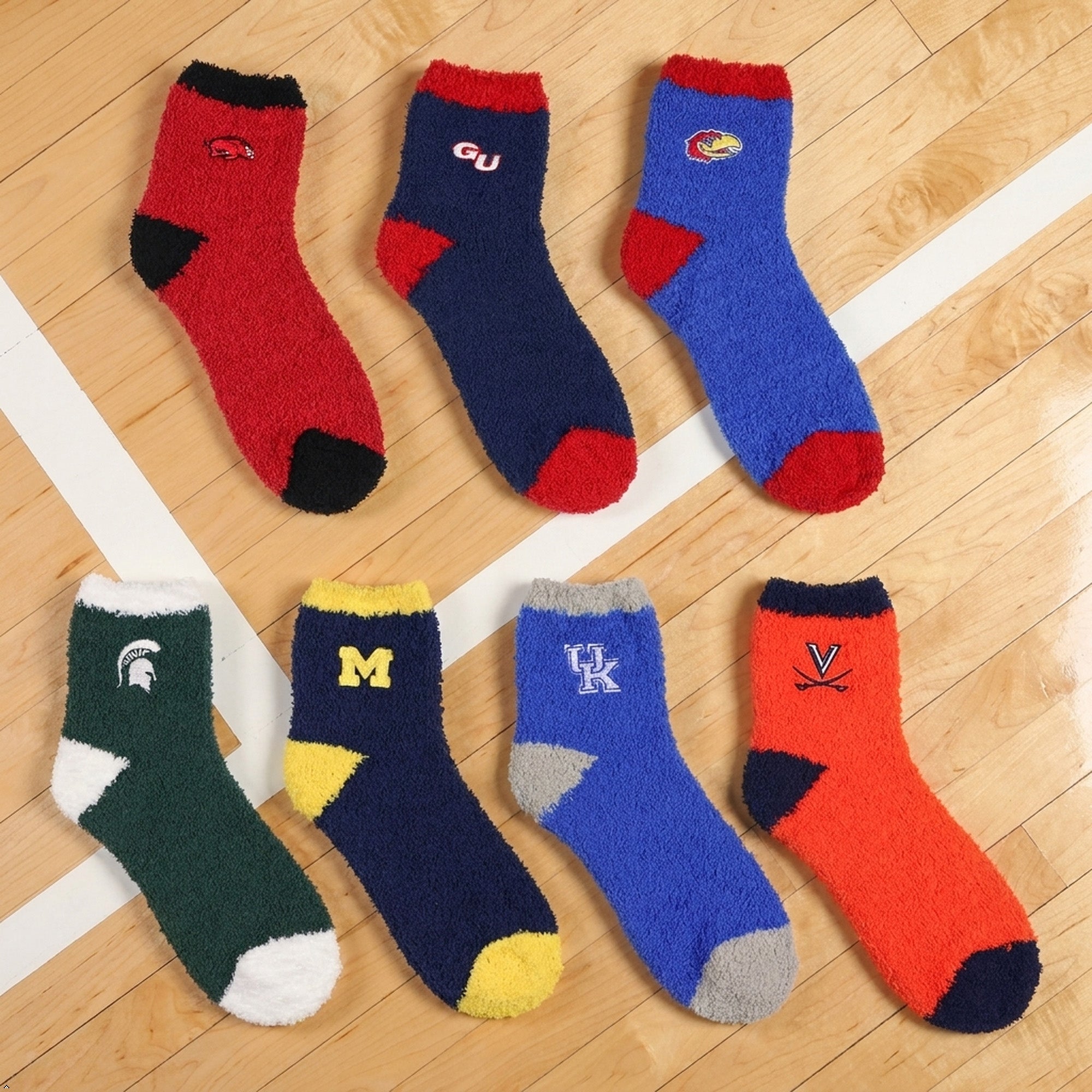 University Collegiate Socks Logo Design Adult Fuzzy Quarter Crew Sock
