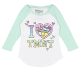 Teenage Mutant Ninja Turtles Girls' I Love TMNT Kids Raglan Tee Shirt