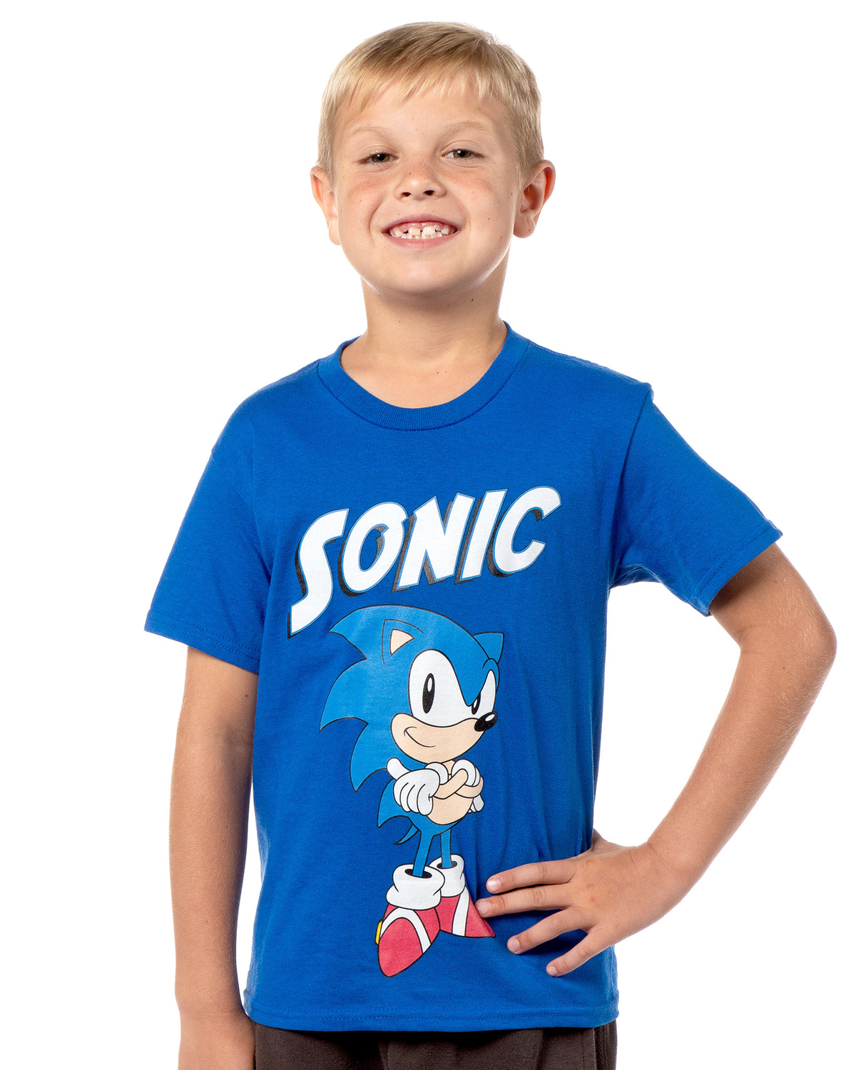 Sonic the Hedgehog Boy's Sonic Folded Arms Victory Short Sleeve Kids T-Shirt