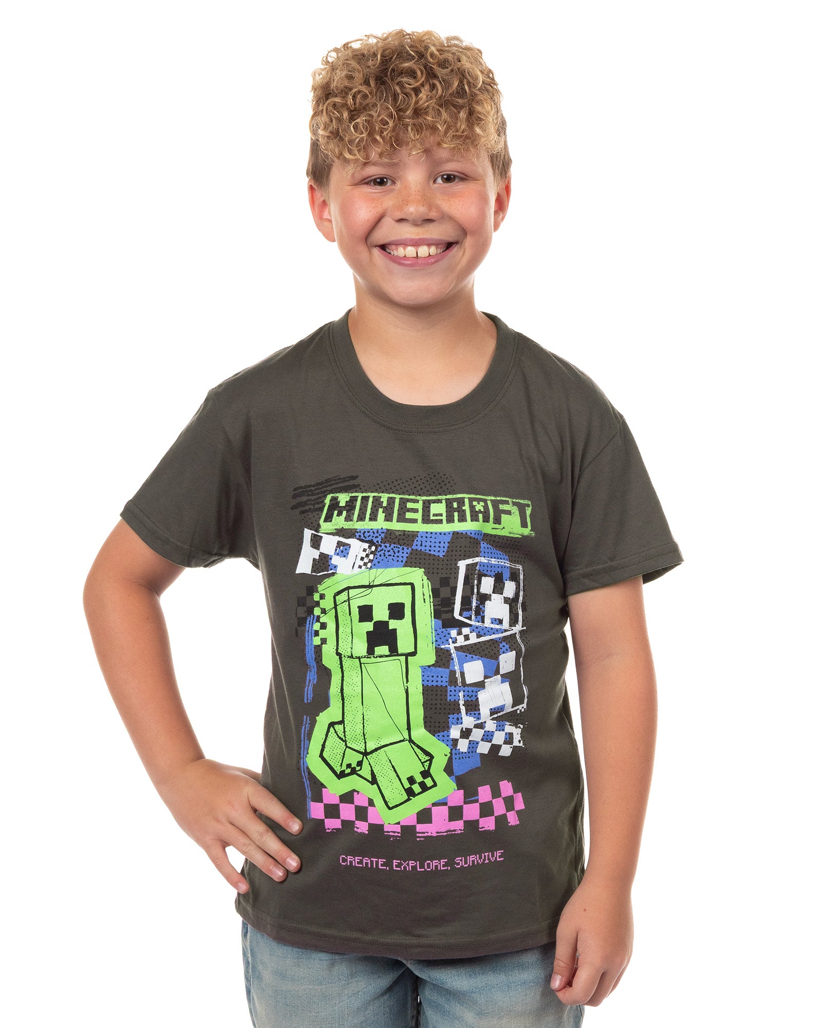 Minecraft T-Shirt Boy's Creeper Create Explore Survive Short Sleeve Tee