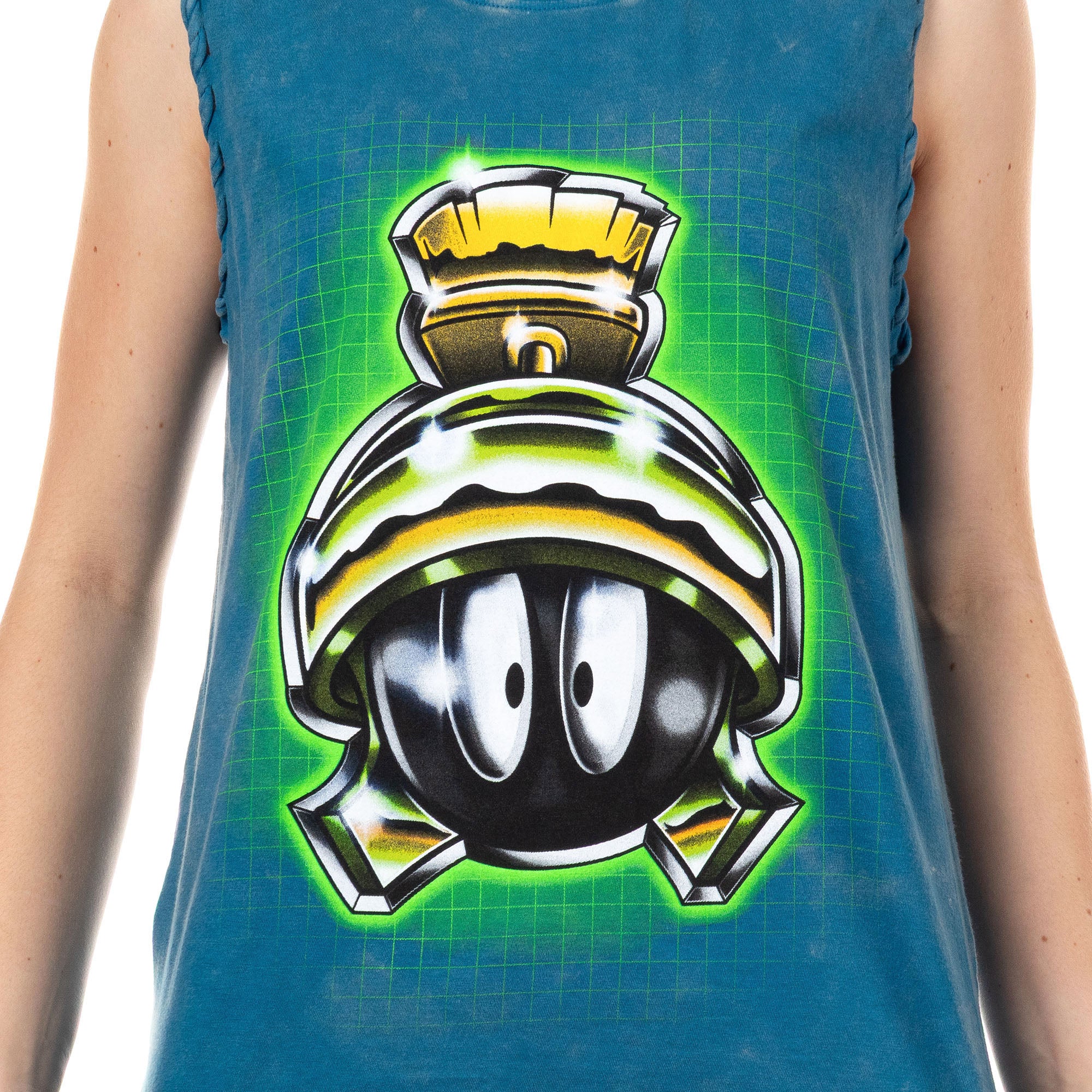 Looney Tunes Junior's Marvin The Martian Lace-Up Design Distressed Tank Adult