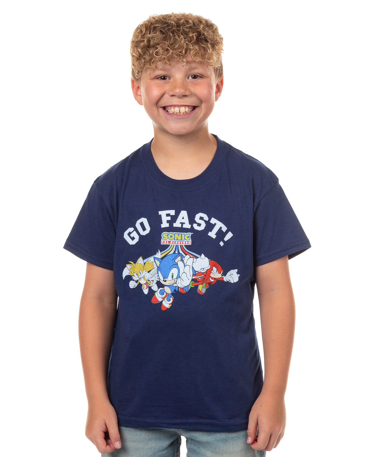 Sonic The Hedgehog Boys' T-Shirt Go Fast! Sonic Tails Knuckles Crewneck Tee