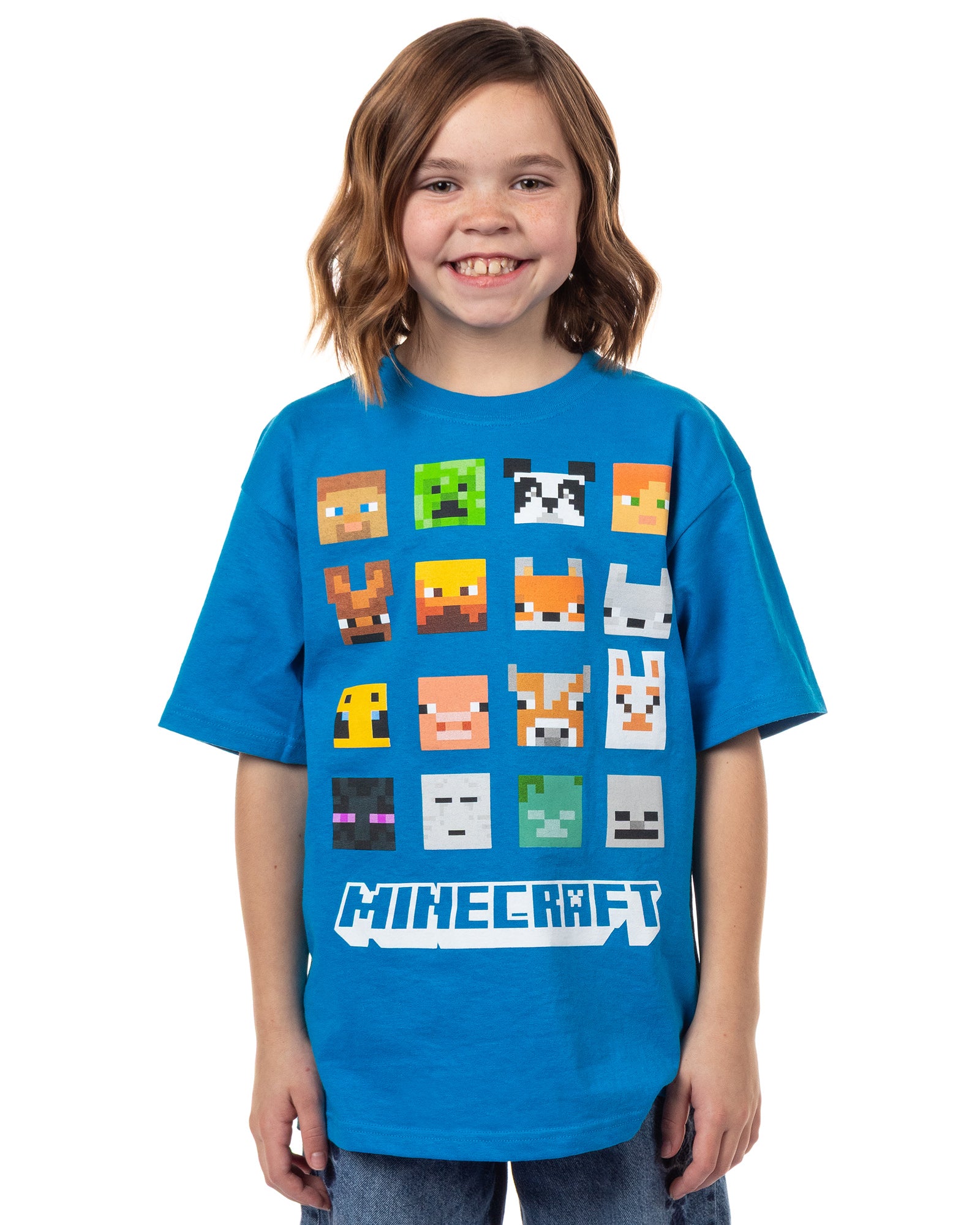 Minecraft Girls' Character Faces Grid Kids Video Game T-Shirt