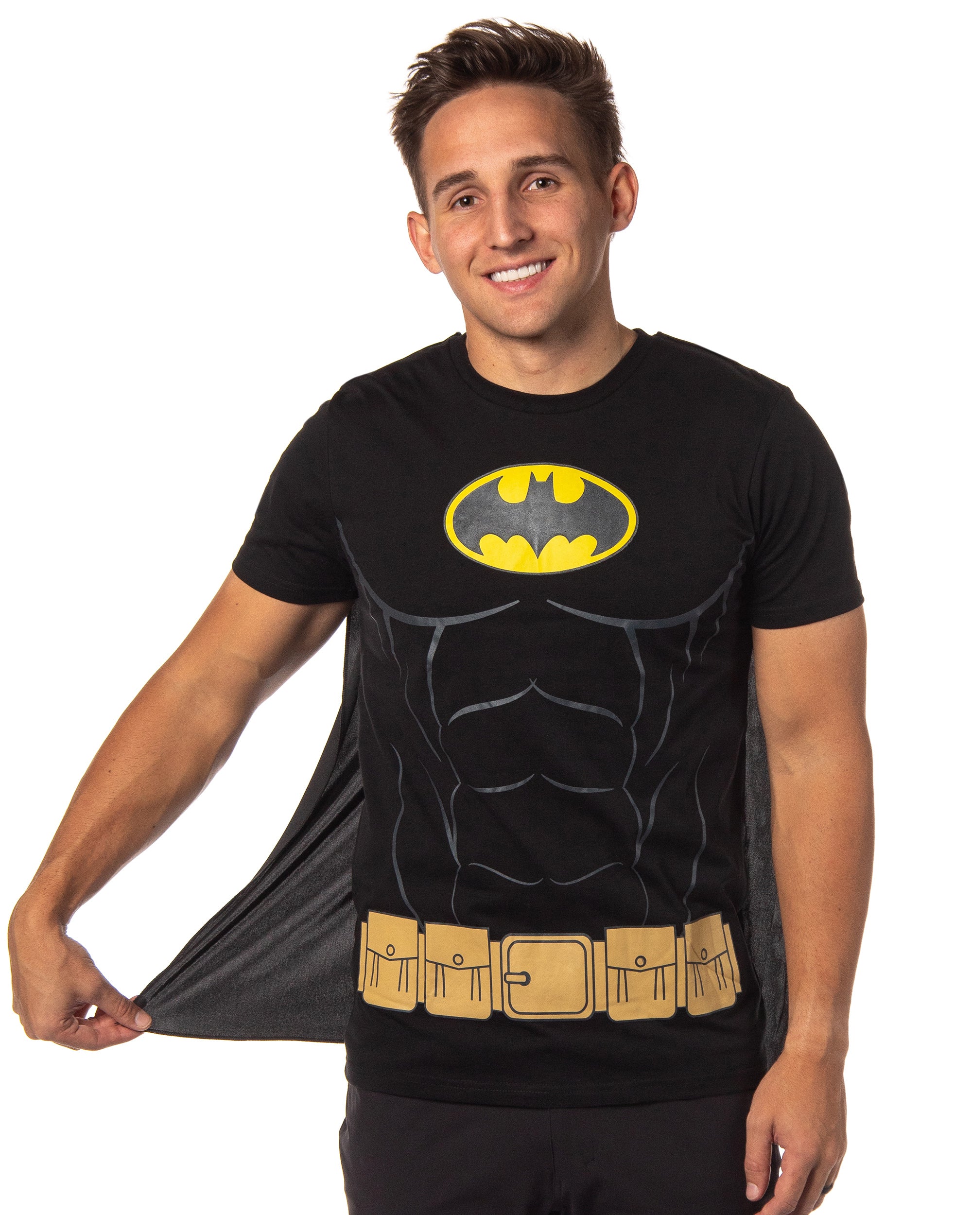 DC Comics Men's Batman Costume Shirt With Detachable Cape Classic Bat Logo