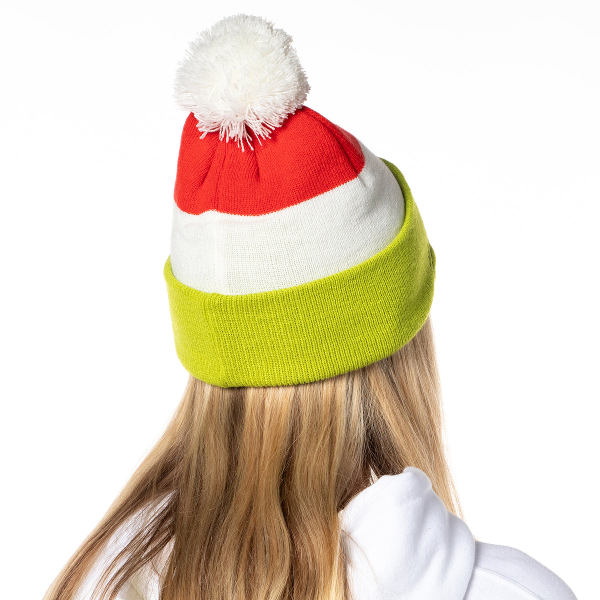 Dr. Seuss The Grinch Embroidered Face Color Block Pom Fold Cuff Knit Beanie