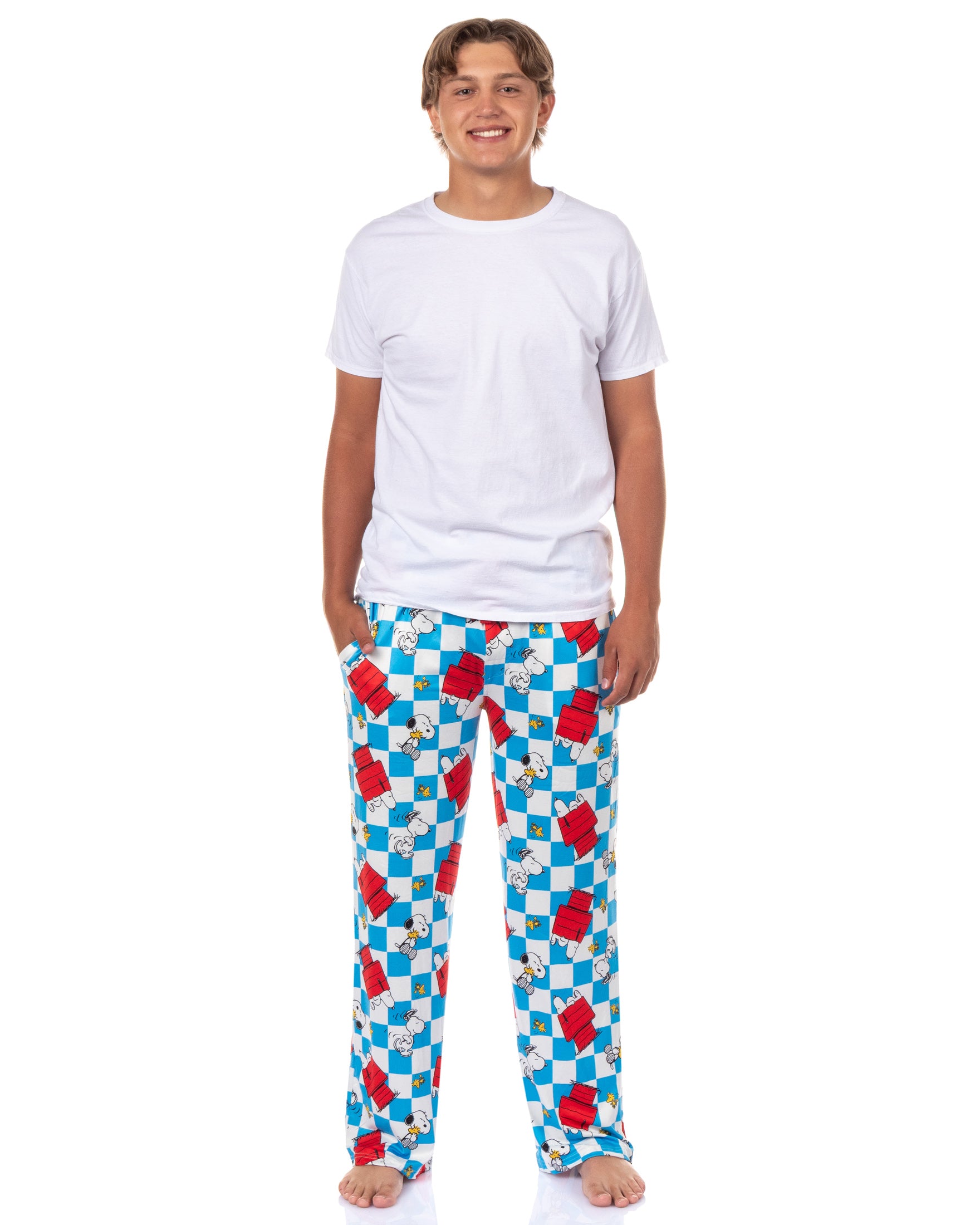 Peanuts Pajamas Men's Snoopy and Woodstock Doghouse Checker Pajama Pants