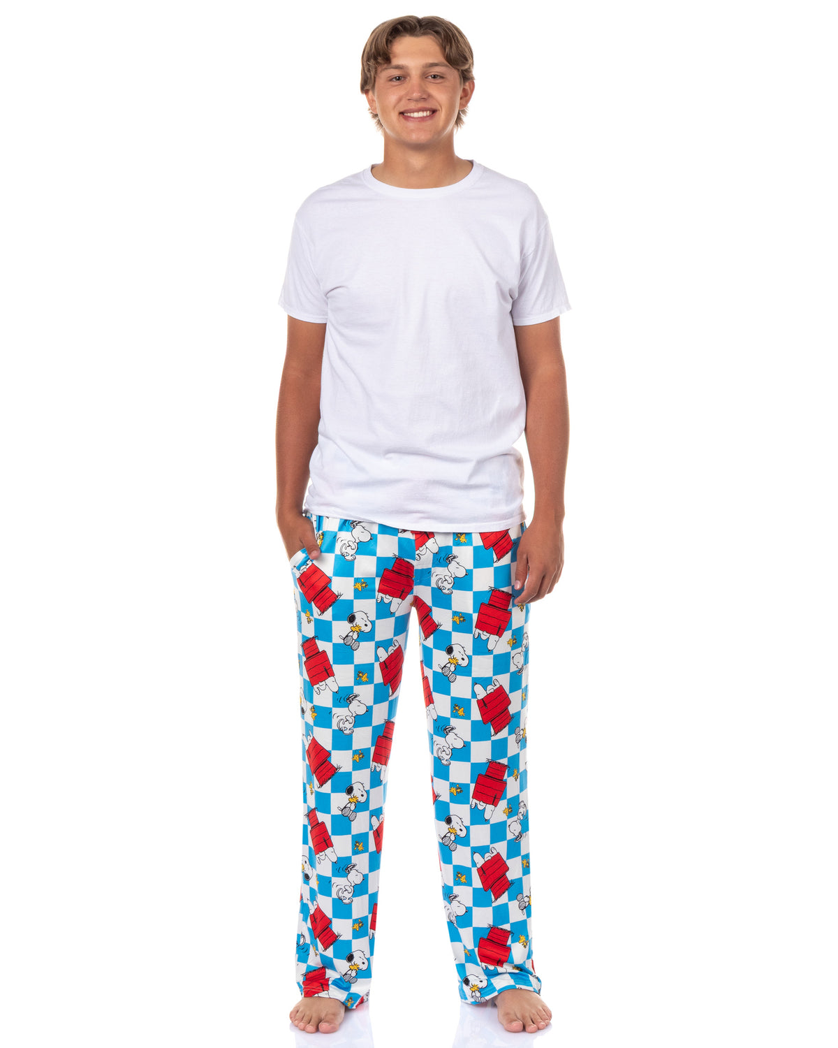 Peanuts Pajamas Men's Snoopy and Woodstock Doghouse Checker Pajama Pants
