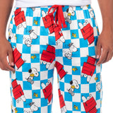 Peanuts Pajama Pants Adult Snoopy and Woodstock Doghouse Checker Bottoms