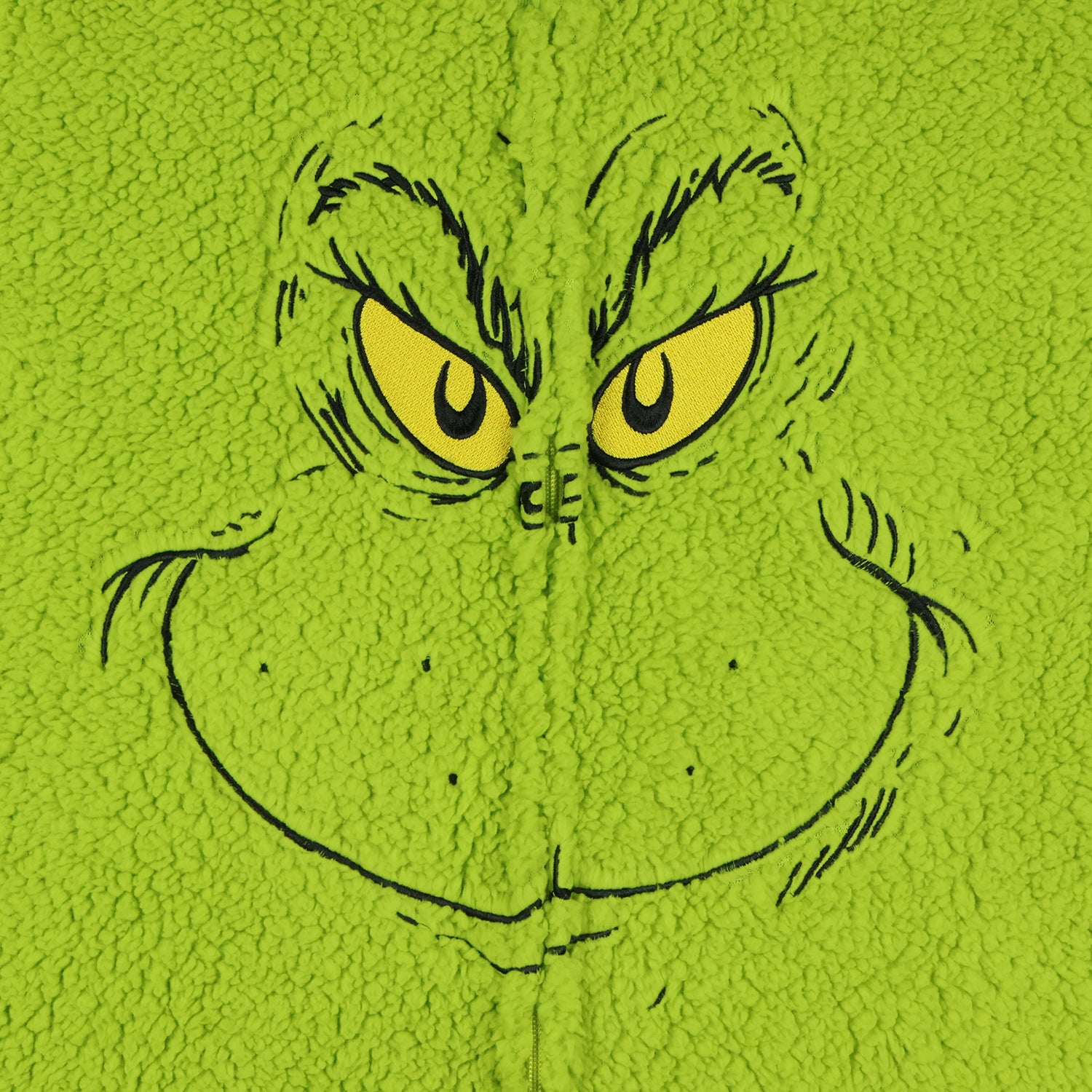 The Grinch Union Suit Adult Embroidered Face Plush Full-Zip Pajama Costume