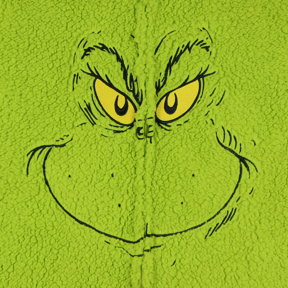 The Grinch Union Suit Adult Embroidered Face Plush Full-Zip Pajama Costume