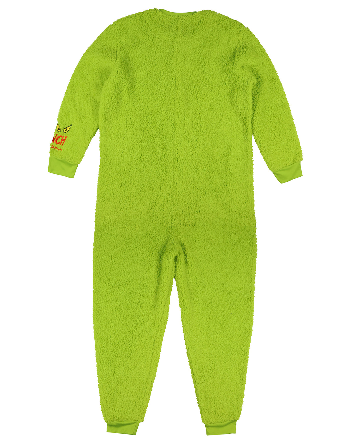 The Grinch Union Suit Adult Embroidered Face Plush Full-Zip Pajama Costume