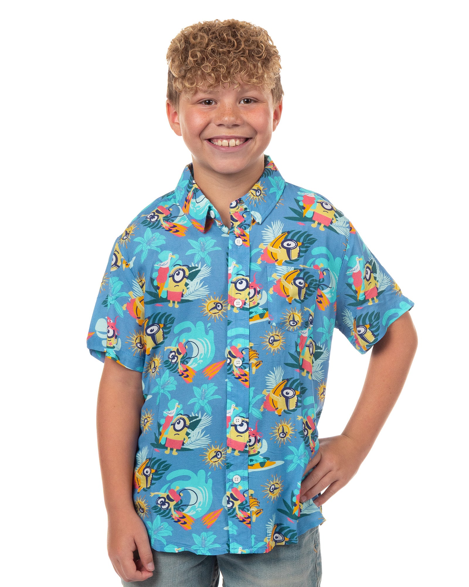 Minions Hawaiian Shirt Boys' Beach Theme Button Up Woven Top