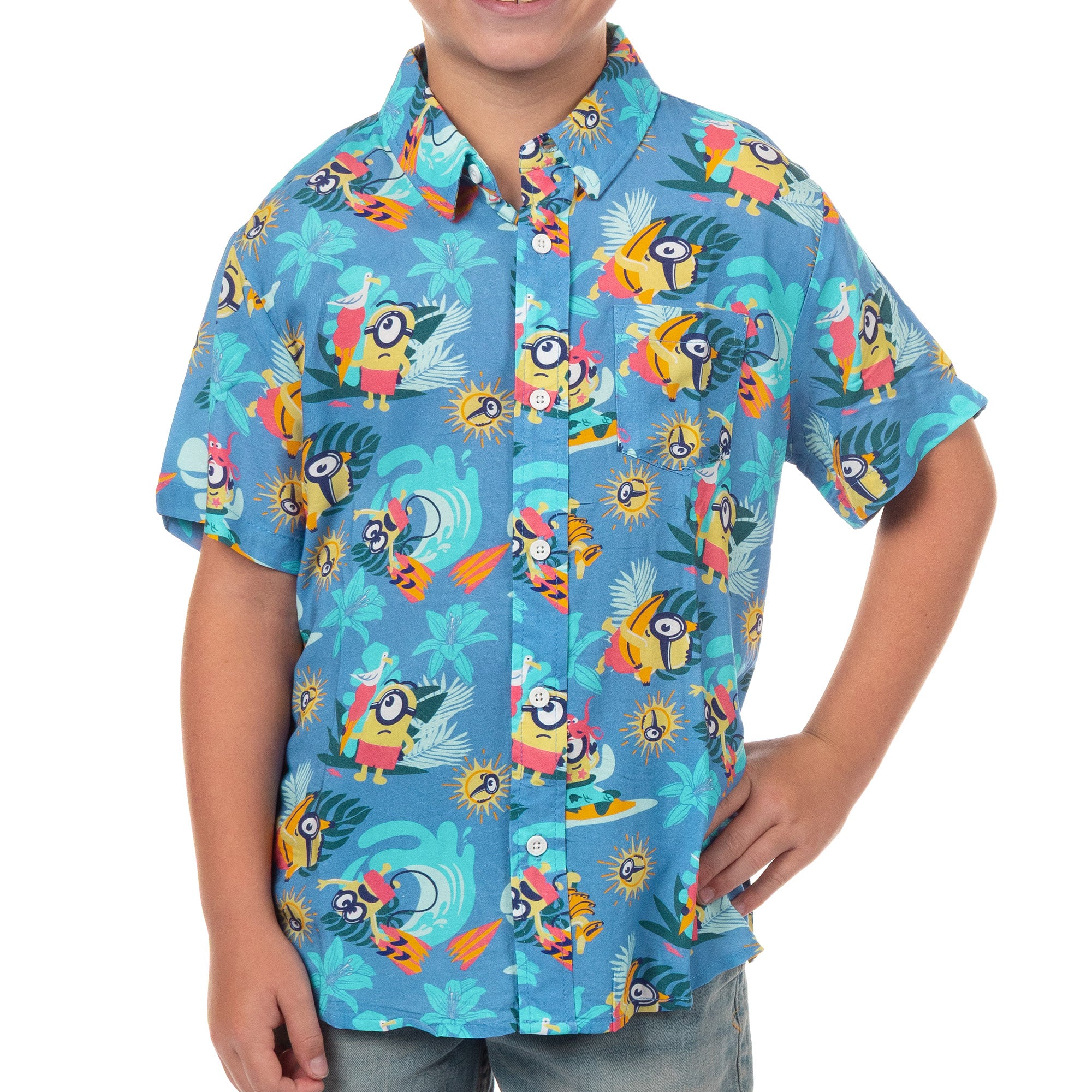 Minions Hawaiian Shirt Boys' Beach Theme Button Up Woven Top