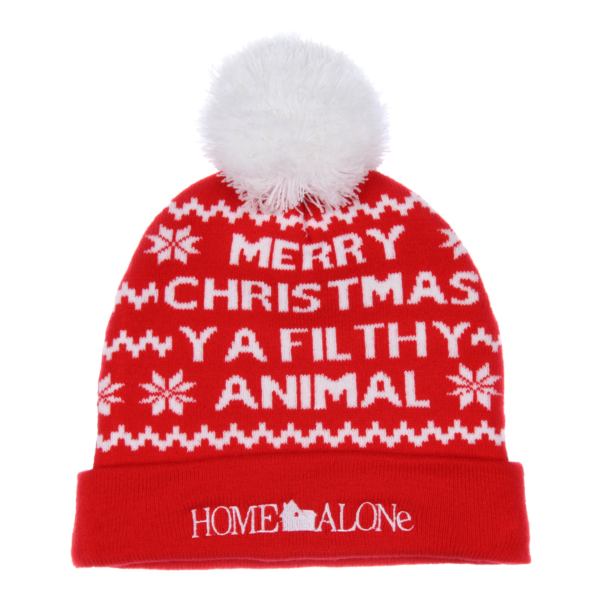 Home Alone Merry Christmas Fold Cuff Pom Knit Beanie