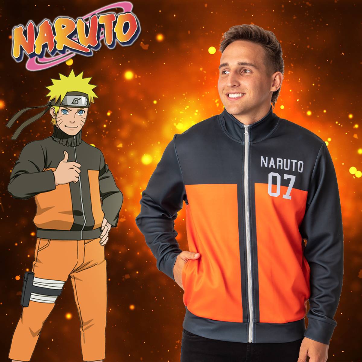 Naruto Shippuden Mens' Uzumaki Symbol Team 07 Costume Jacket
