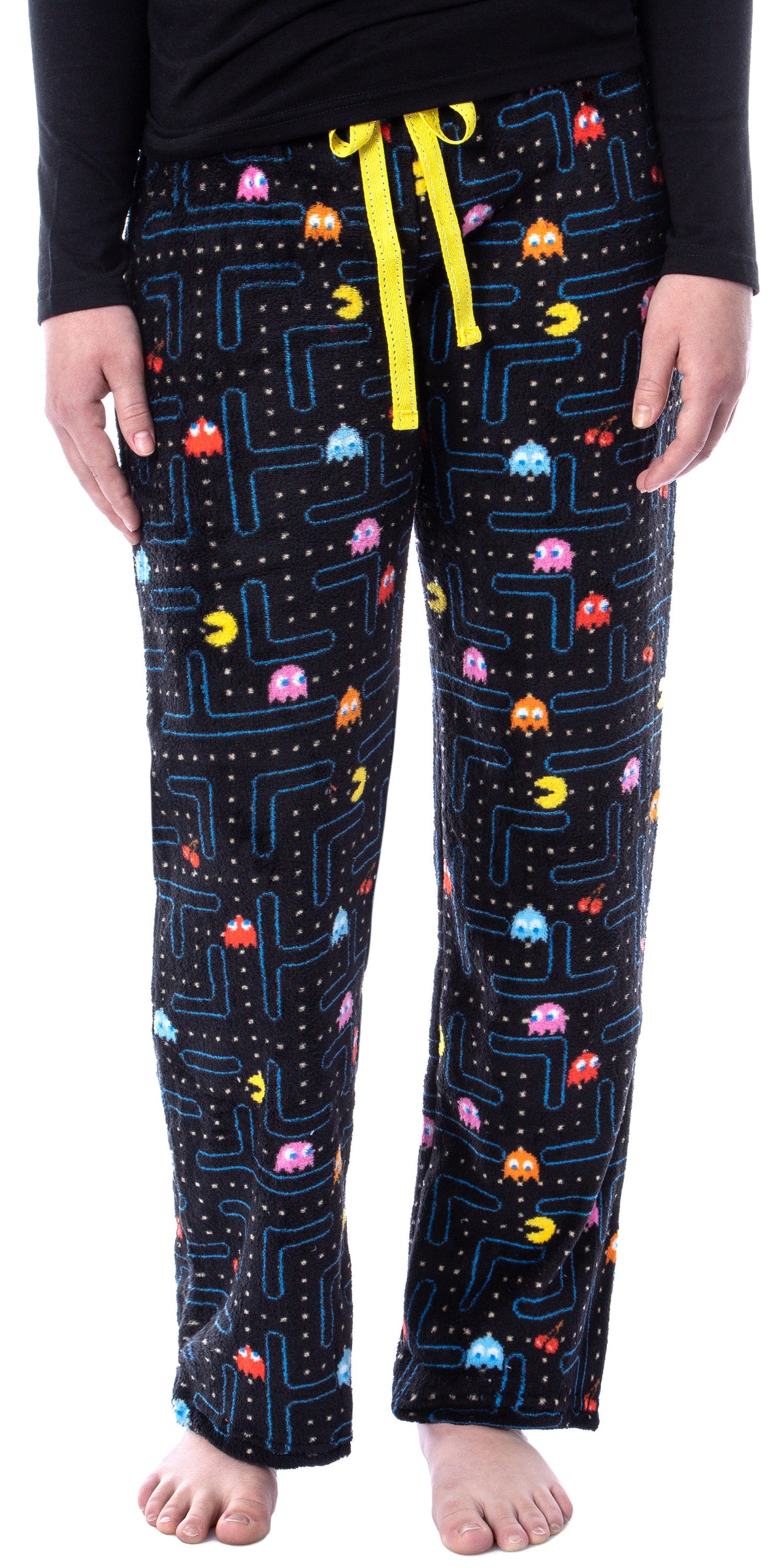Pacman Women's Super Pac-Man Arcade Game Allover Pattern Plush Pajama Pants