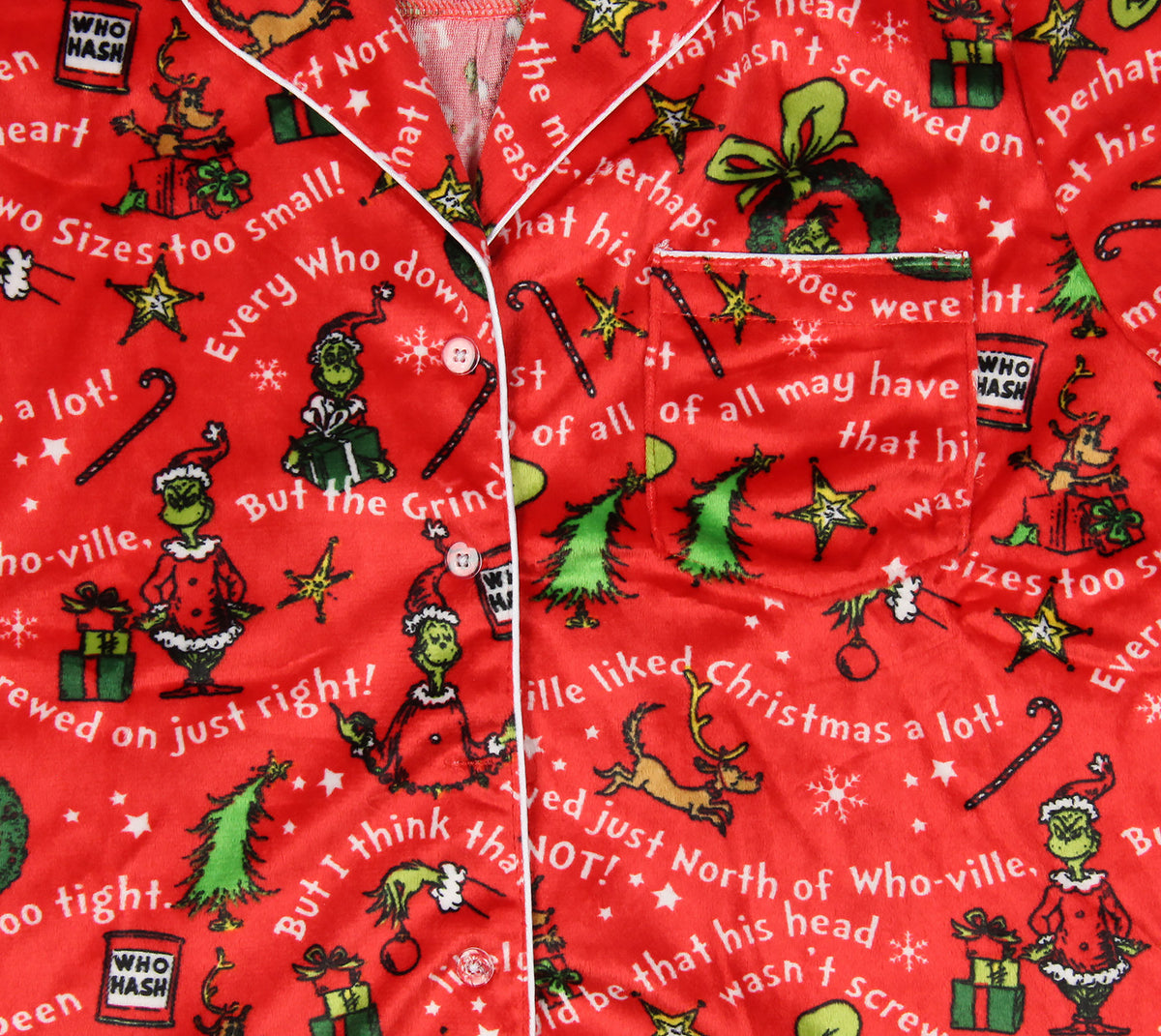 Dr. Seuss GRINCH Christmas Tossed Print Collar Sleep Pajama Set