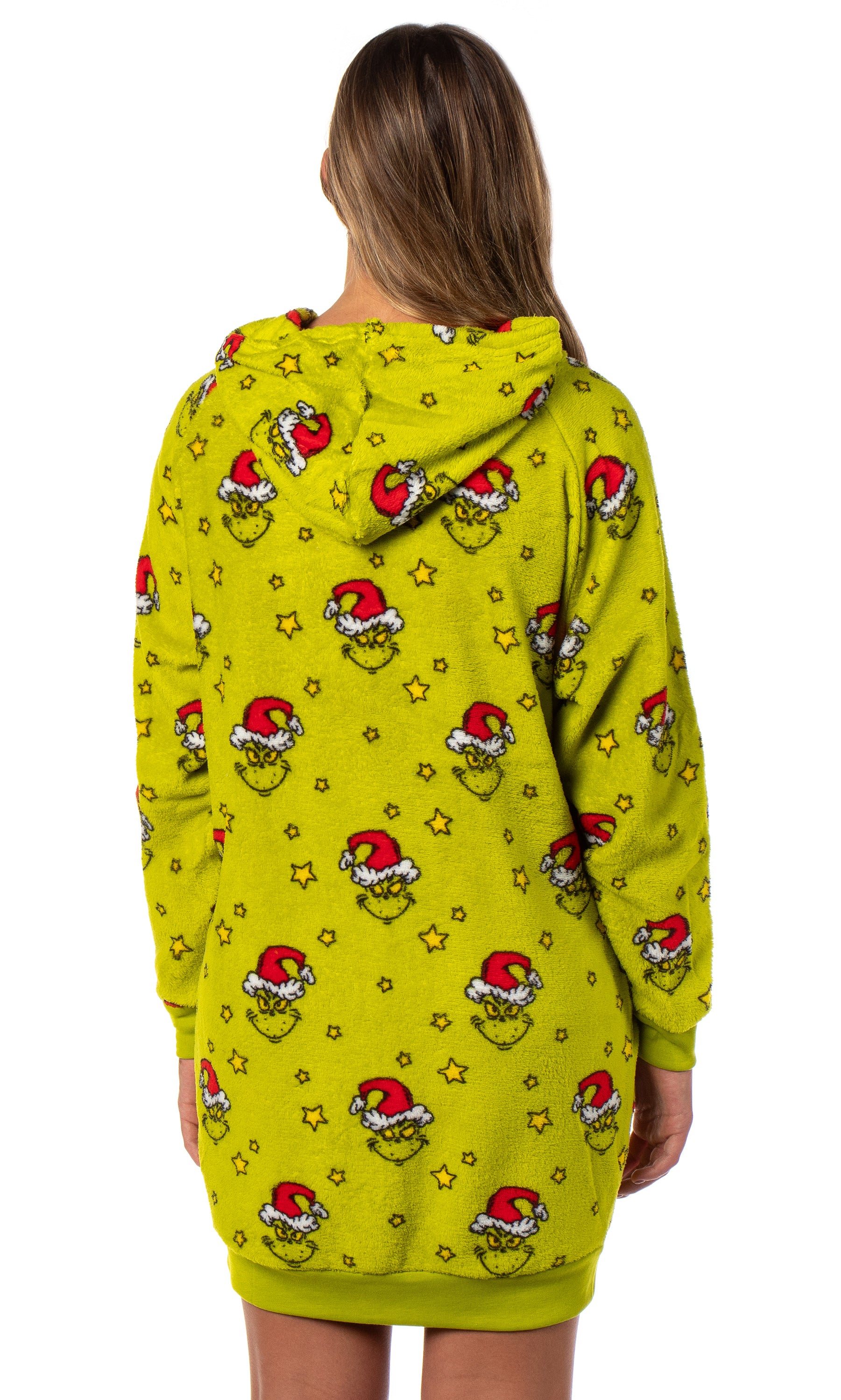 Dr. Seuss The Grinch Women's Hooded Plush Fleece Pajama Dorm Sleep Shirt