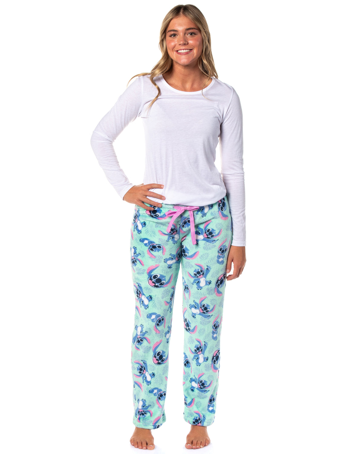 Disney Woman's Stitch Fun Cozy Fleece Pajama Pants Junior's Adjustable Waist