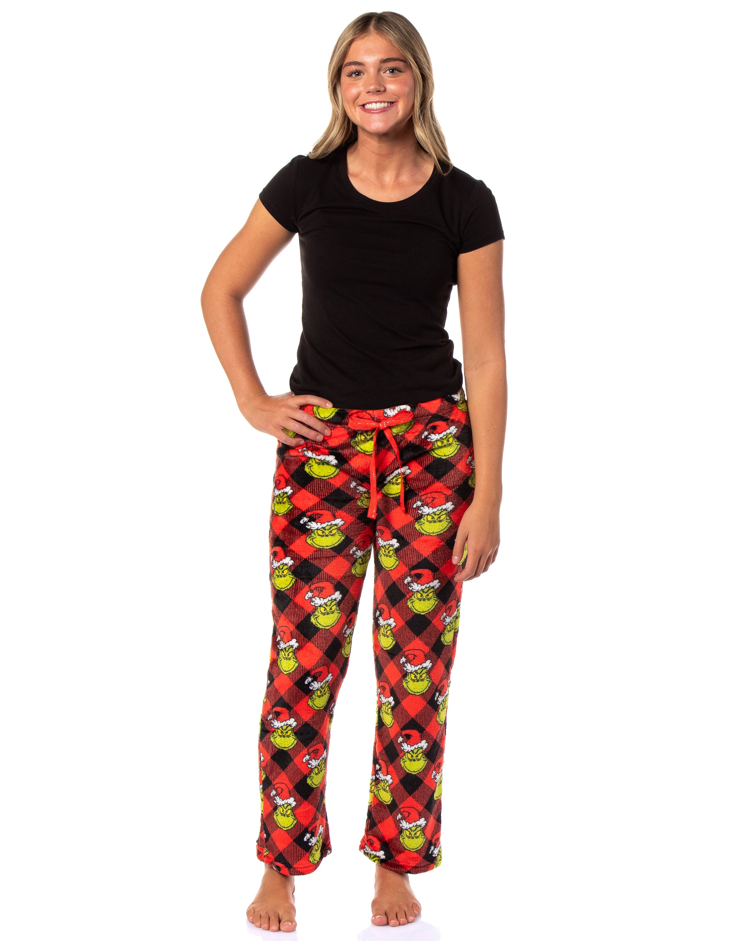 Dr Seuss Woman's The Grinch Fleece Pajama Pants Junior's Adjustable Waist