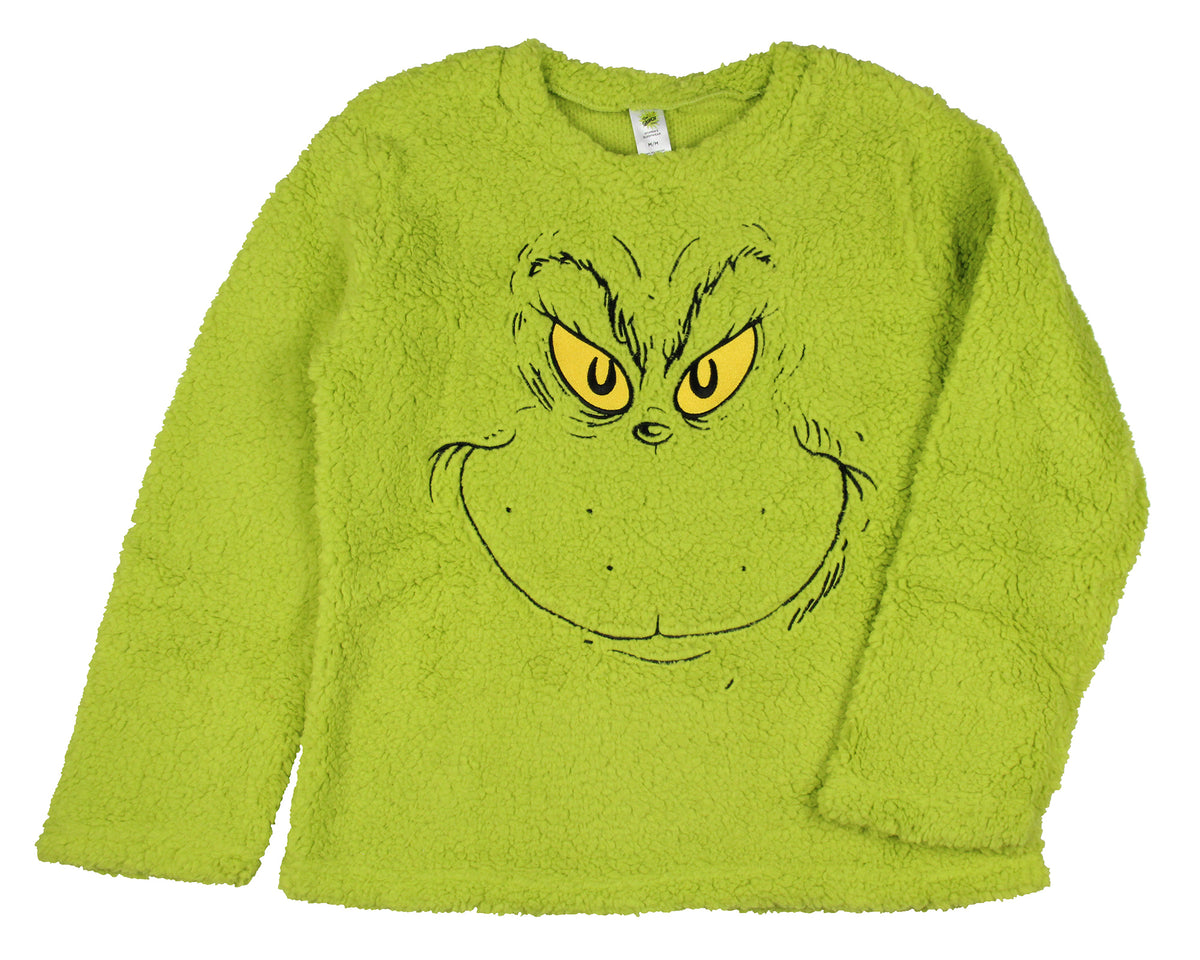 Dr. Seuss Women's The Grinch Santa Fleece Buffalo Plaid Sleep Pajama 2PC Set
