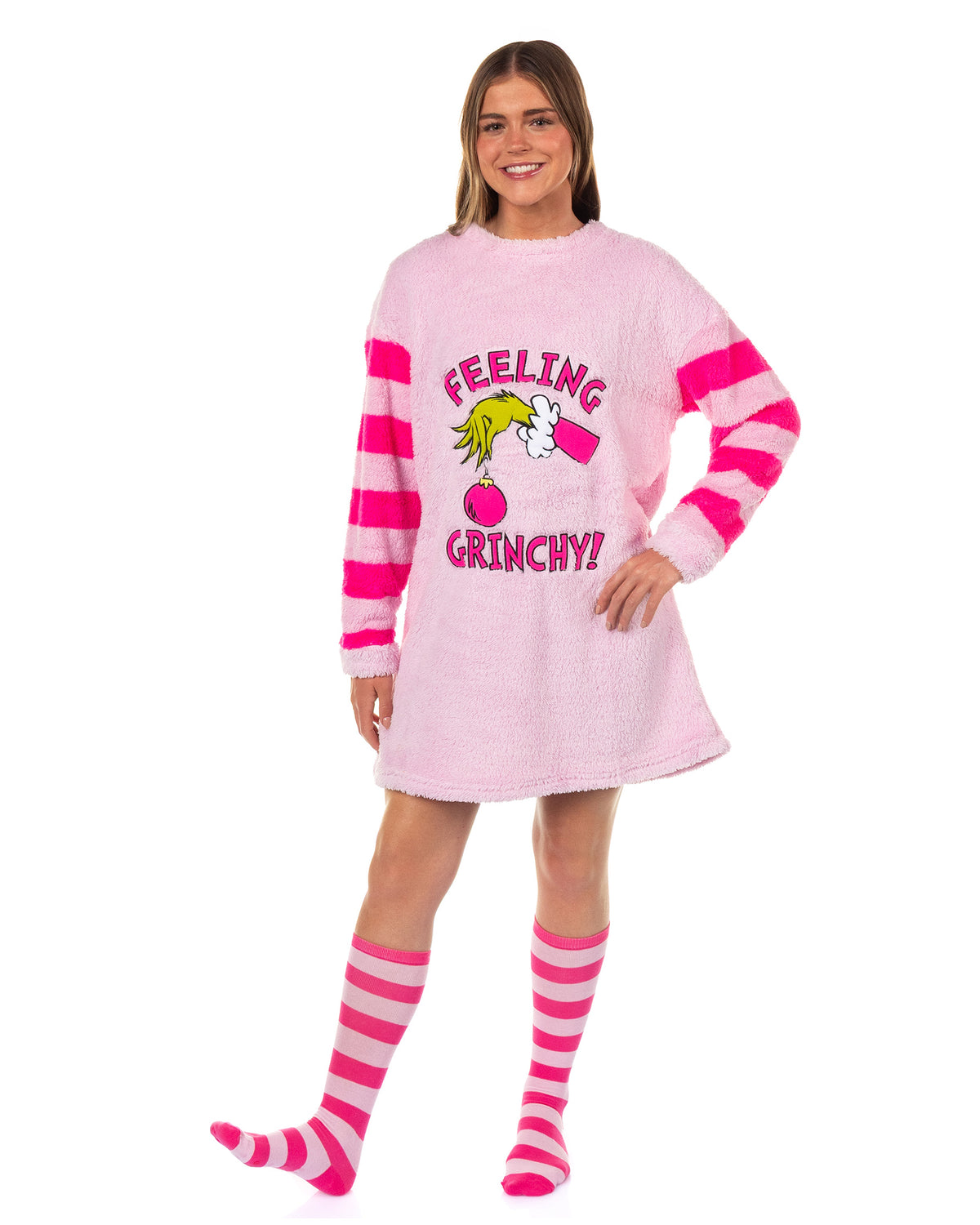 Dr. Seuss The Grinch Women's Pullover Fleece Sleepshirt With Knee High Socks