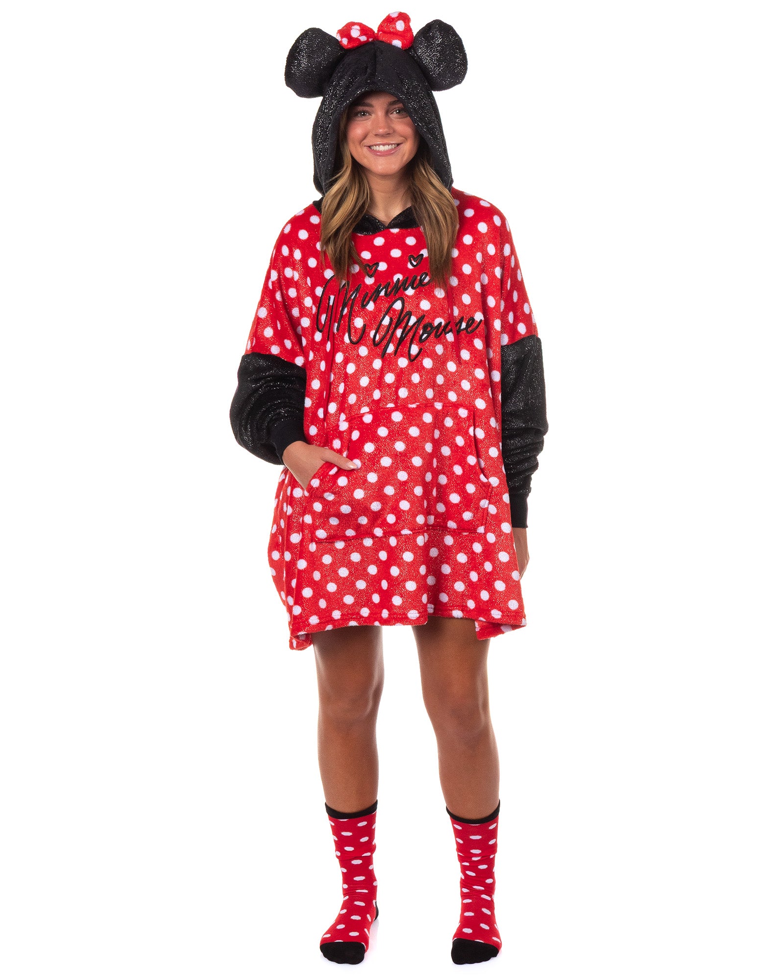Disney MInnie Mouse Women's Pullover Hooded Dorm Sleep Shirt with Socks