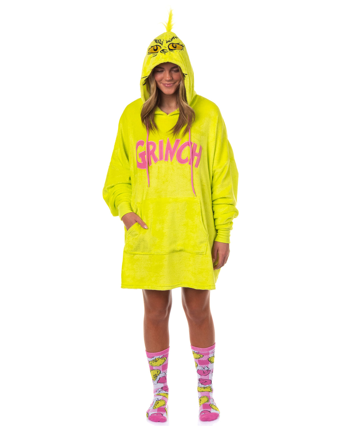 The Grinch Women's Pajamas Pullover Hooded Plush Fleece Dorm Sleep Shirt