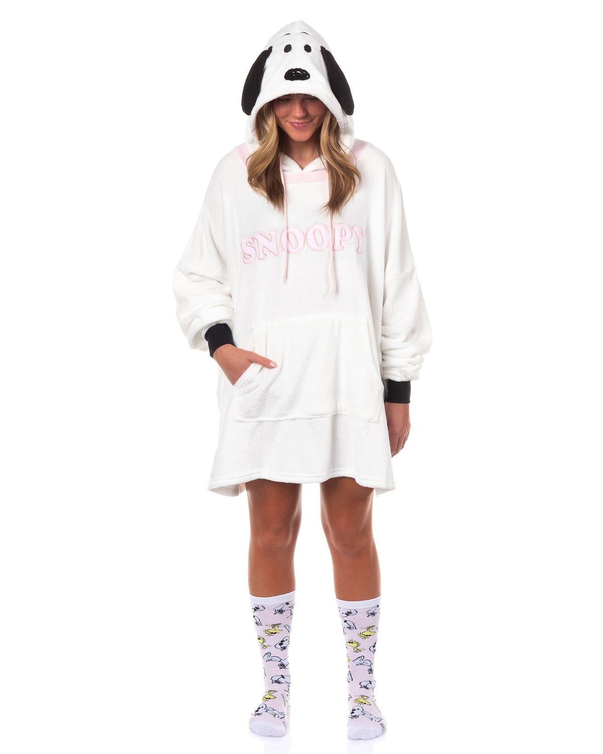 Peanuts Snoopy Pajamas Women's Pullover Hooded Plush Dorm Sleep Shirt