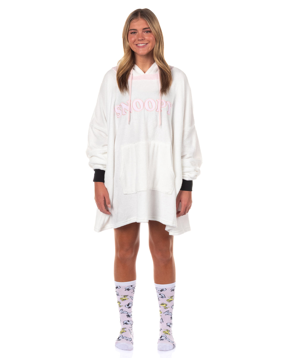 Peanuts Snoopy Pajamas Women's Pullover Hooded Plush Dorm Sleep Shirt