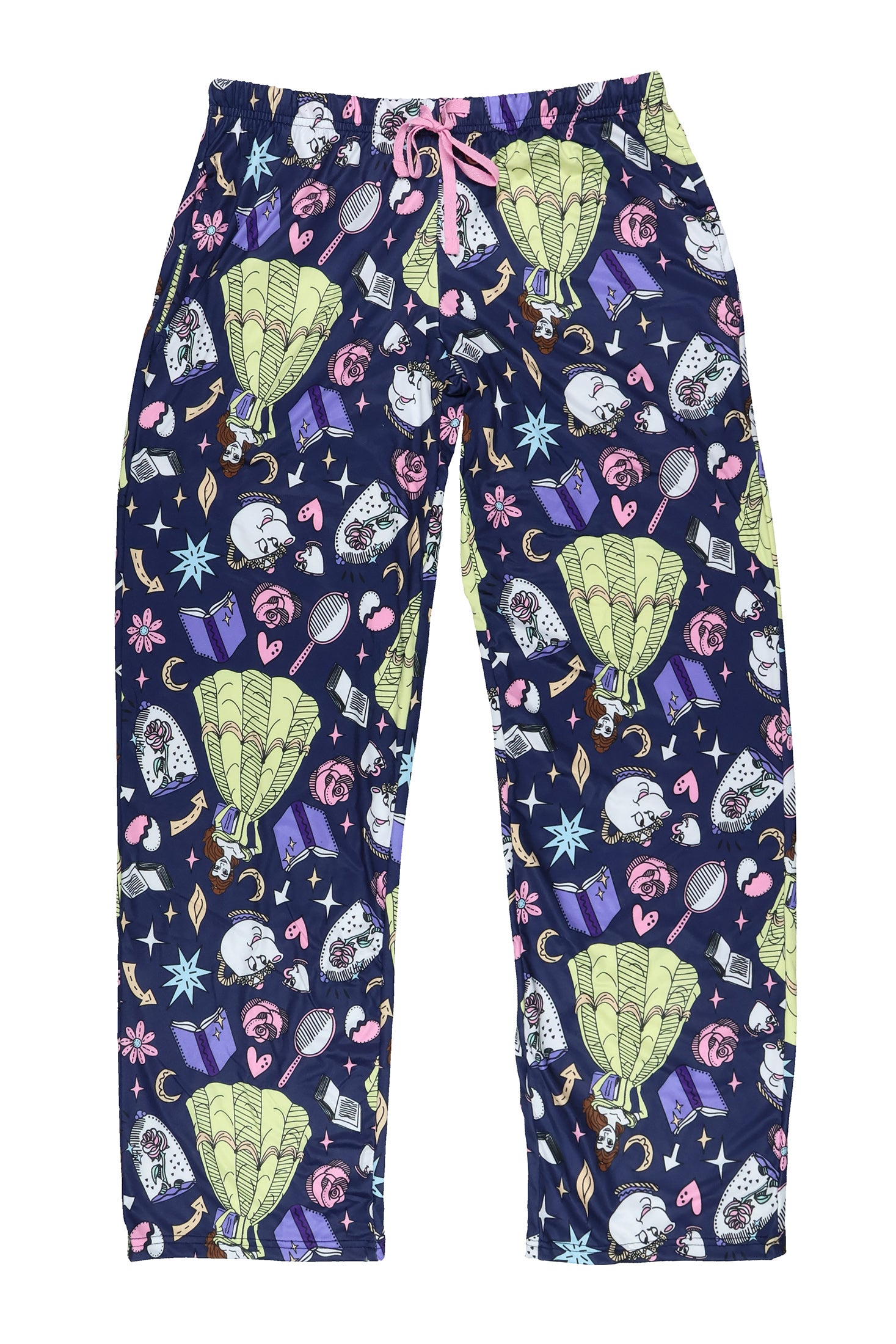 Disney Beauty And The Beast Pjs Womens Belle Mrs. Potts Rose Pajama Pants