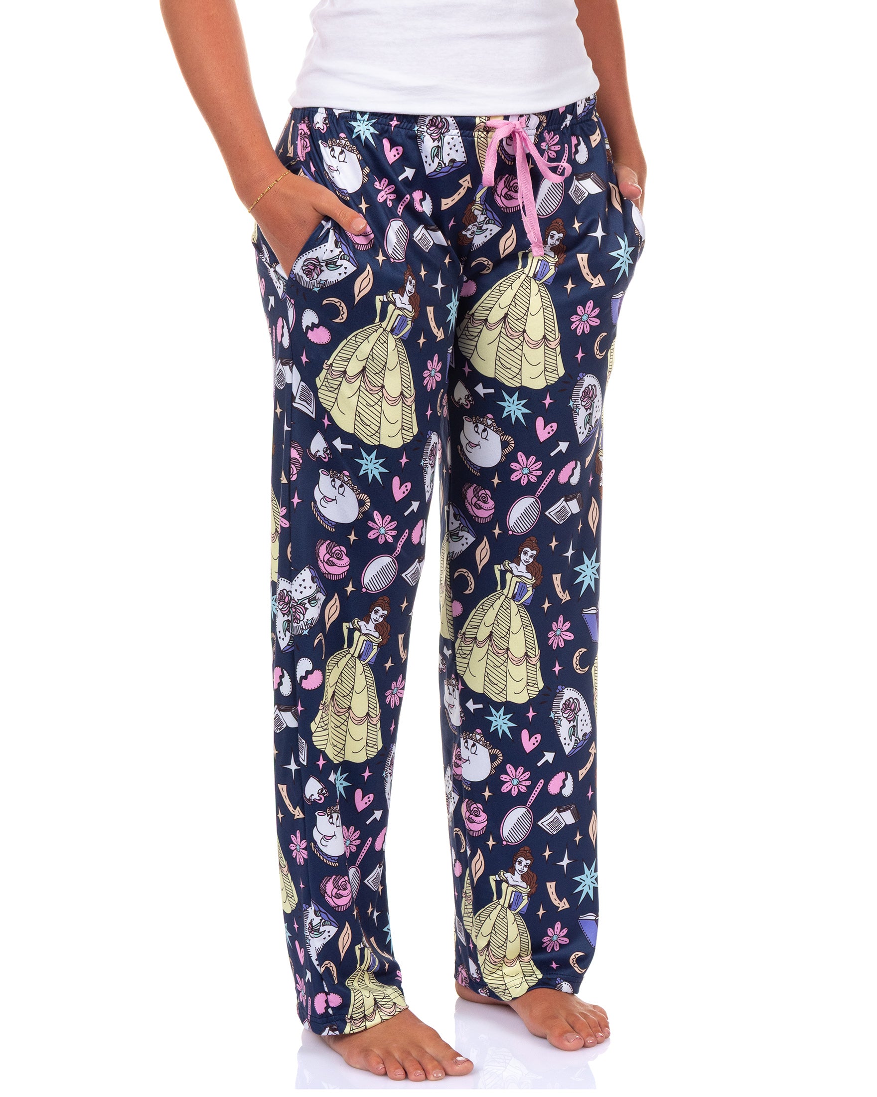 Disney Beauty And The Beast Pjs Womens Belle Mrs. Potts Rose Pajama Pants