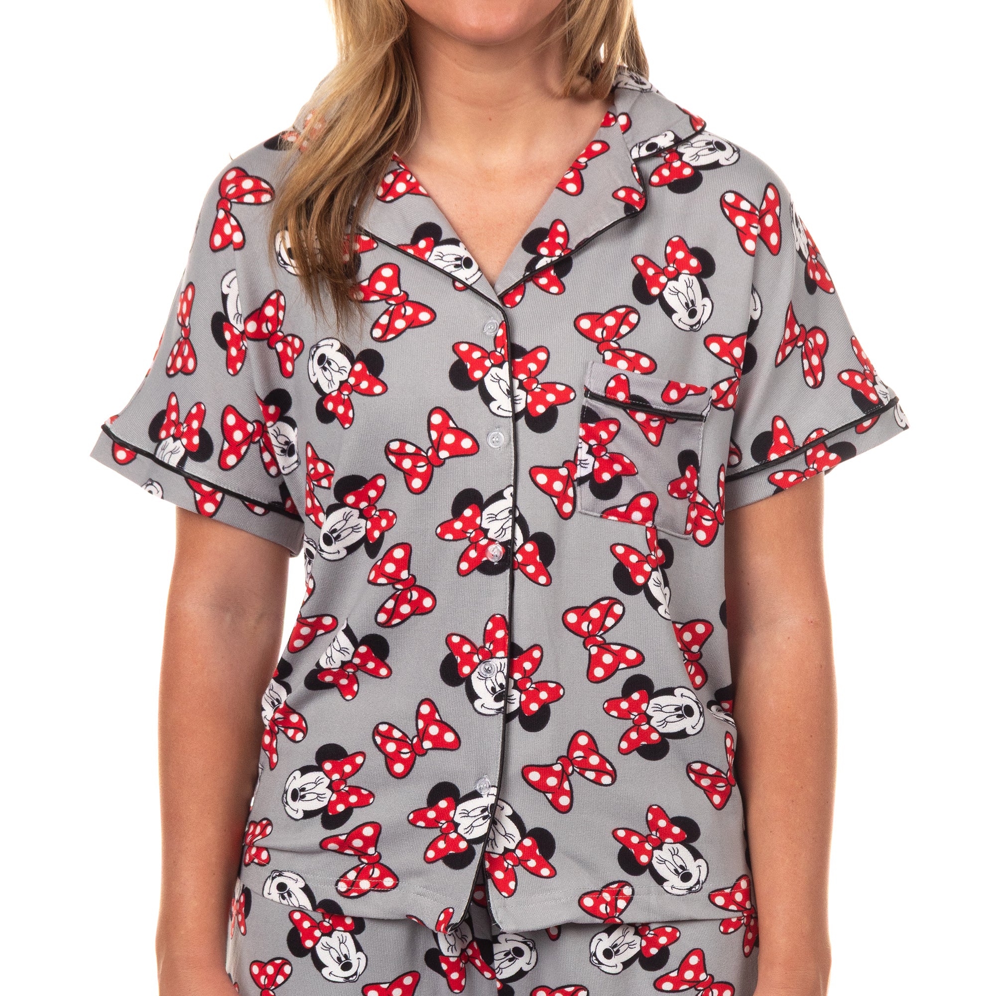 Disney Minnie Mouse Pajamas Women's Polka Dot Bow Notch Collar Sleep Set