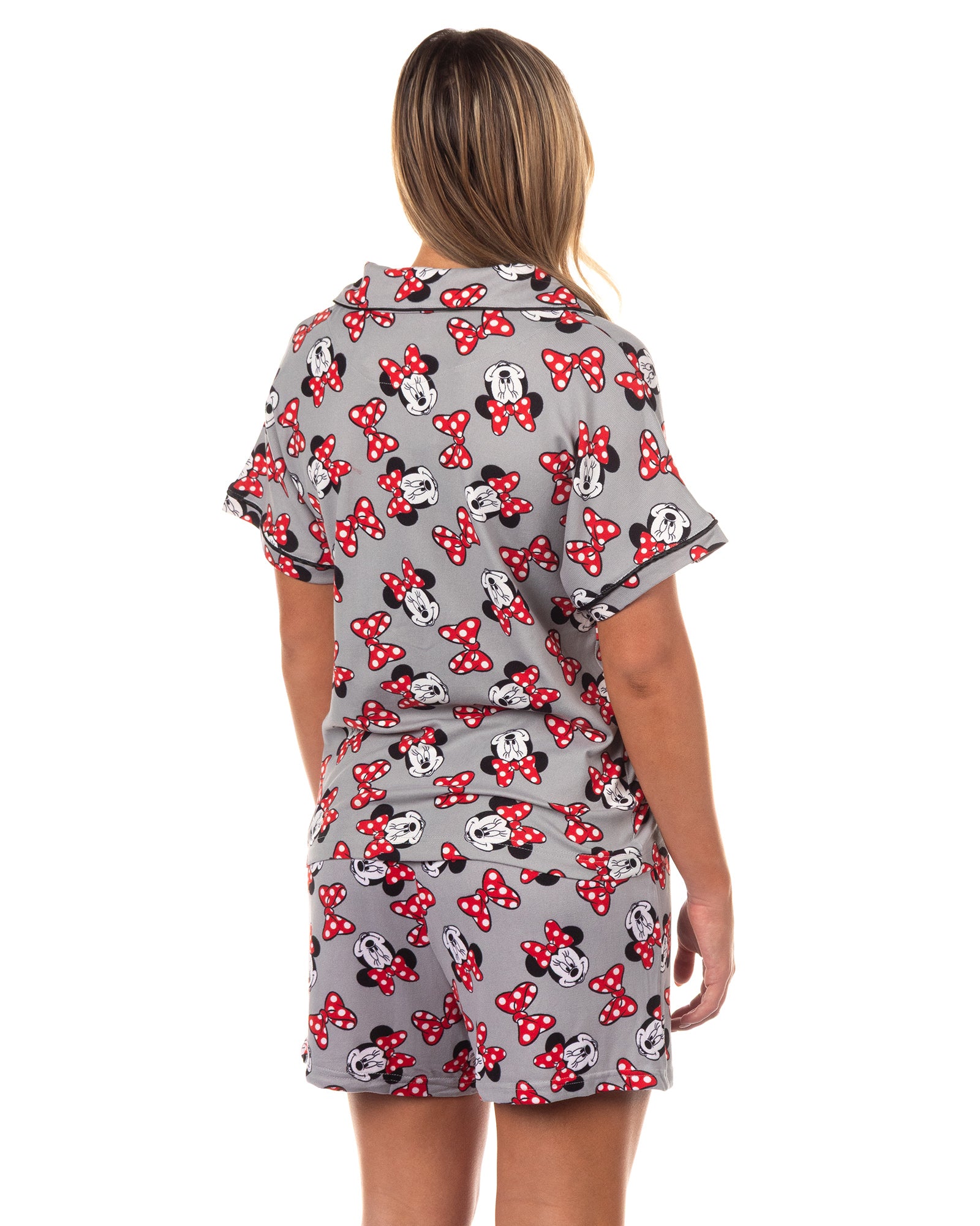 Disney Minnie Mouse Pajamas Women's Polka Dot Bow Notch Collar Sleep Set