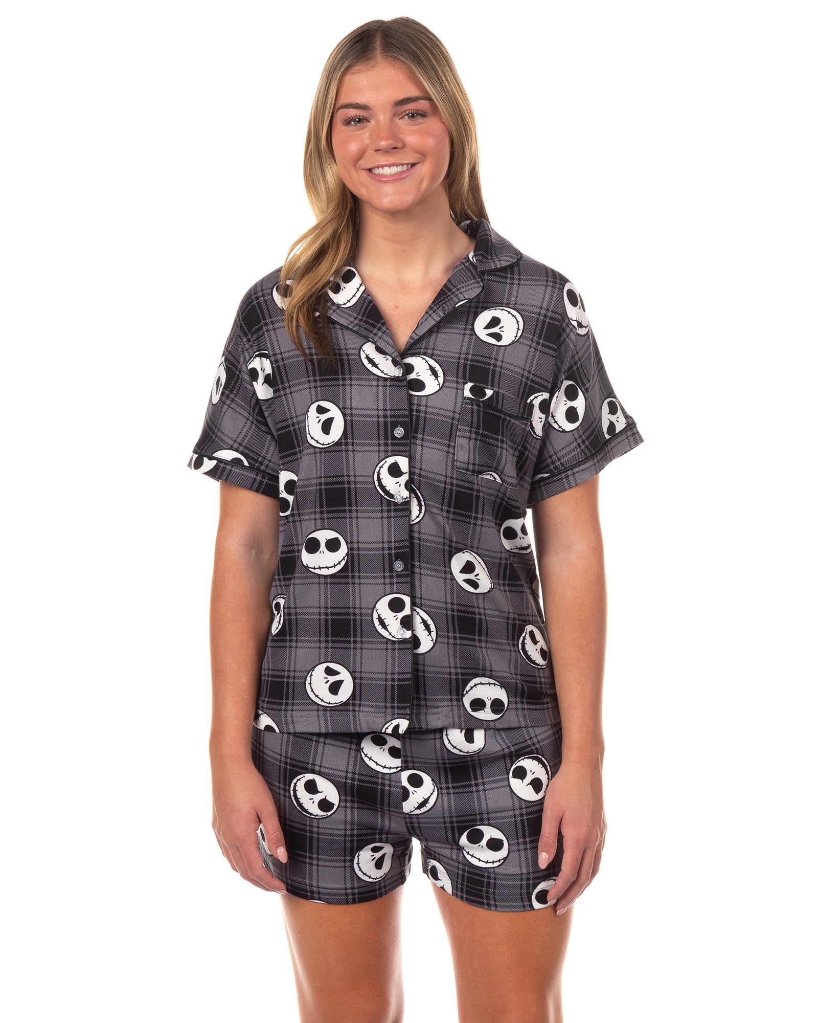 The Nightmare Before Christmas Pajamas Women's Plaid Notch Collar Sleep Set