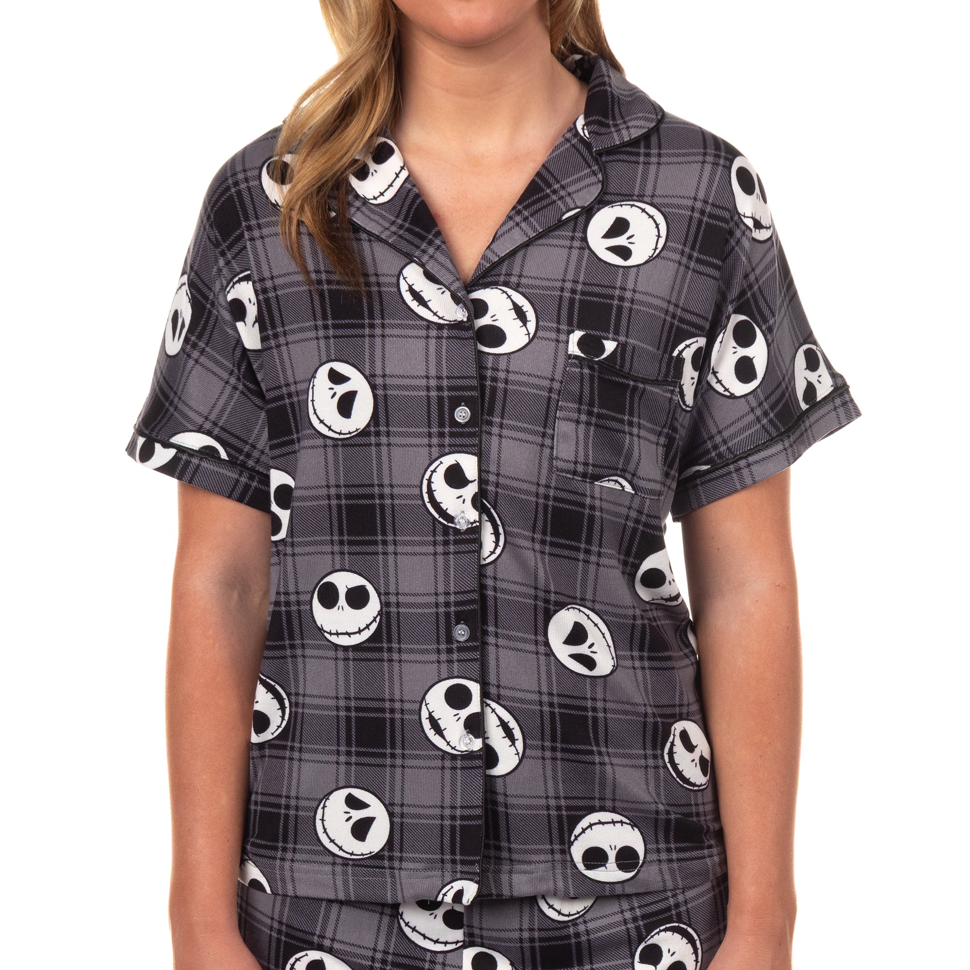 The Nightmare Before Christmas Pajamas Women's Plaid Notch Collar Sleep Set