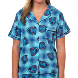 Disney Stitch Pajamas Women's Plaid All-Over Design Notch Collar Sleep Set